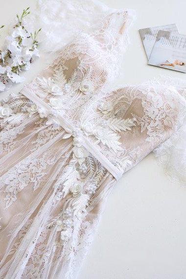 A-Line Sweep-Brush Train Lace Wedding Dress CW3511