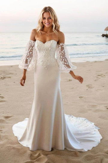 Mermaid Court Train Lace Elastic Cloth Wedding Dress CW3516
