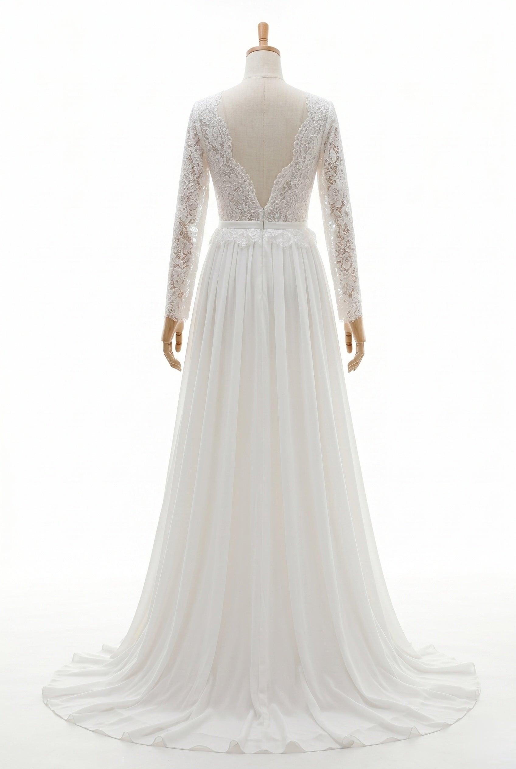A-Line Court Train Lace Chiffon Wedding Dress CW3519