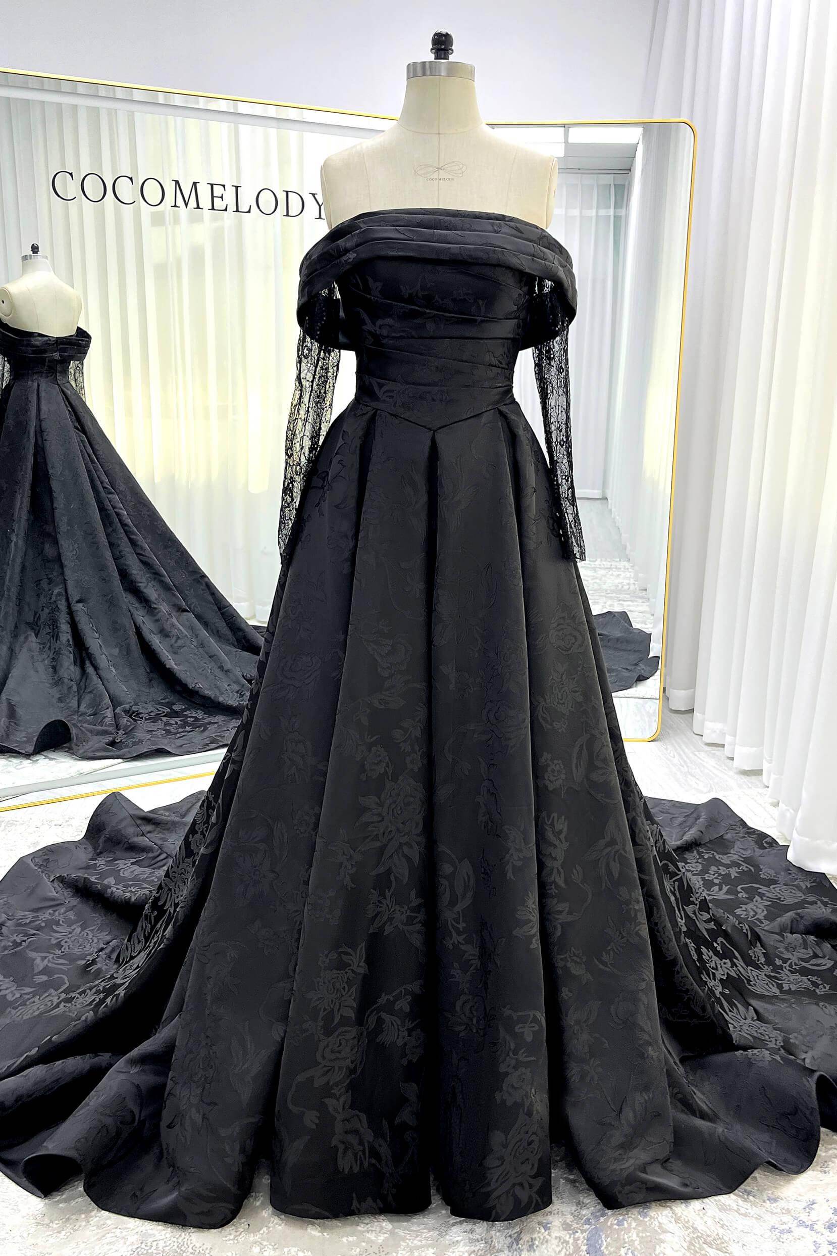 A-Line Court Train Jacquard Satin Lace Wedding Dress CW3526