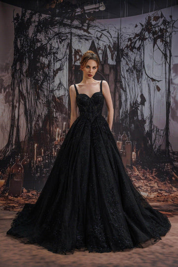 A-Line Court Train Sparkle Tulle Wedding Dress CW3528