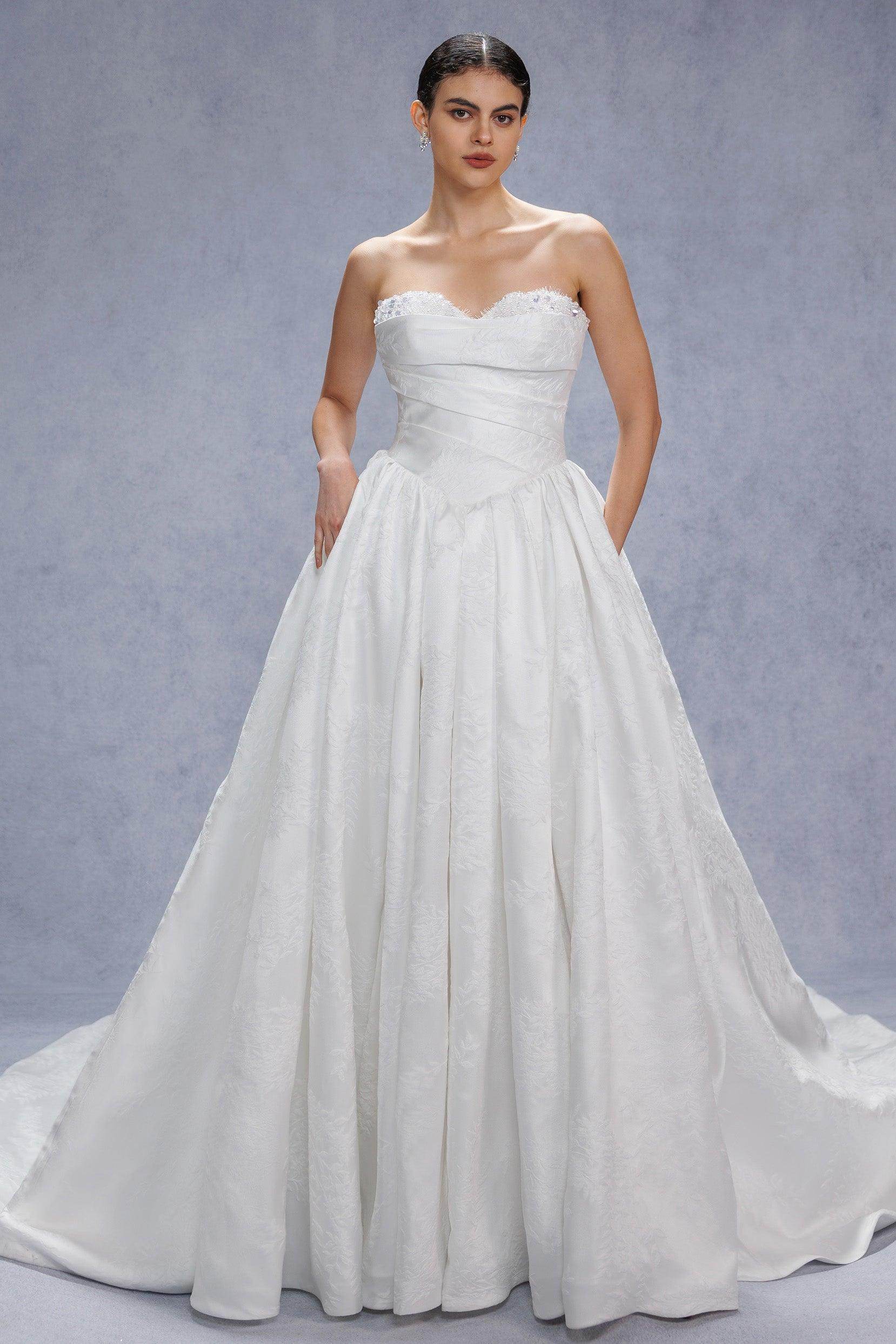 Ball Gown Court Train Jacquard Satin Wedding Dress CW3532