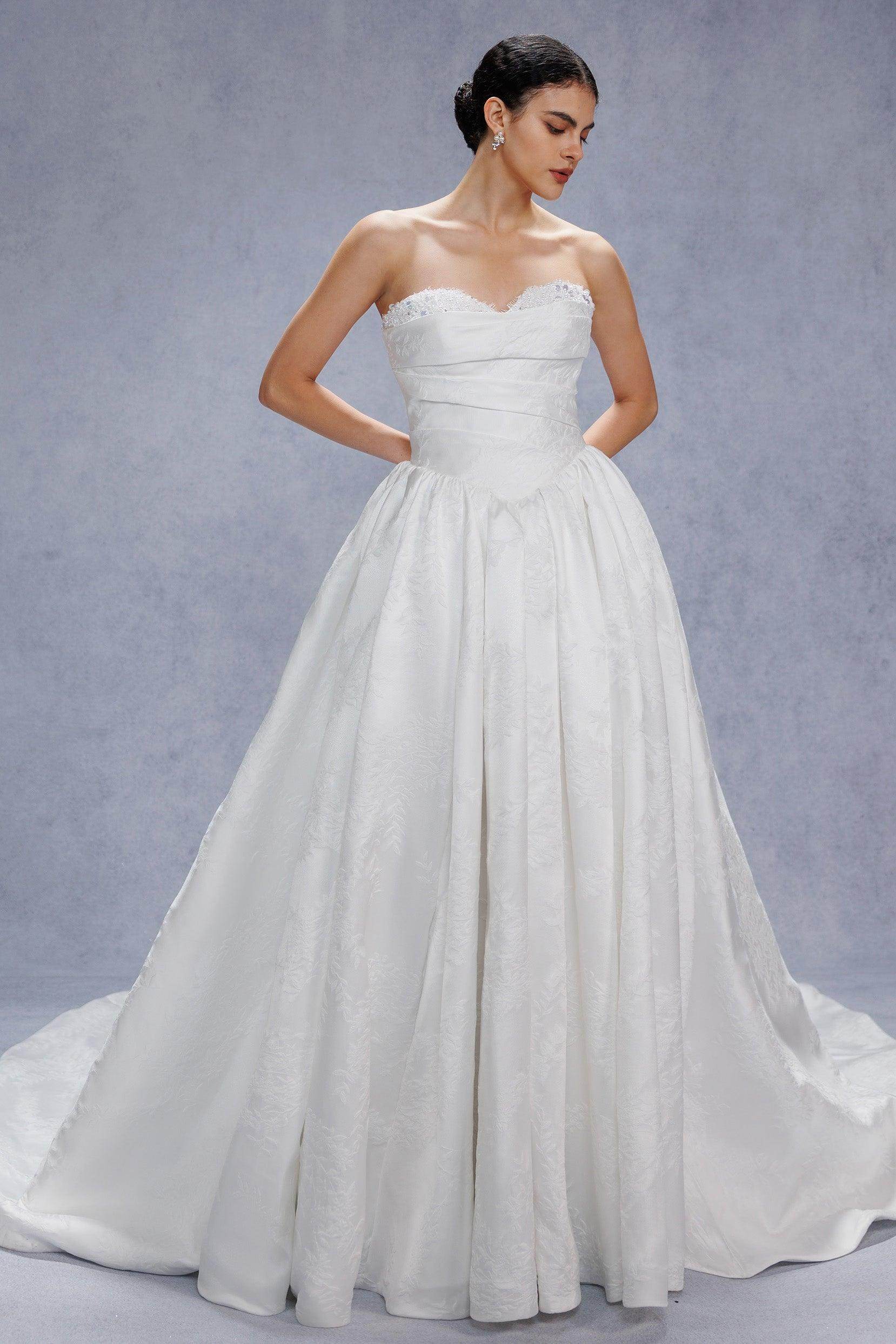 Ball Gown Court Train Jacquard Satin Wedding Dress CW3532