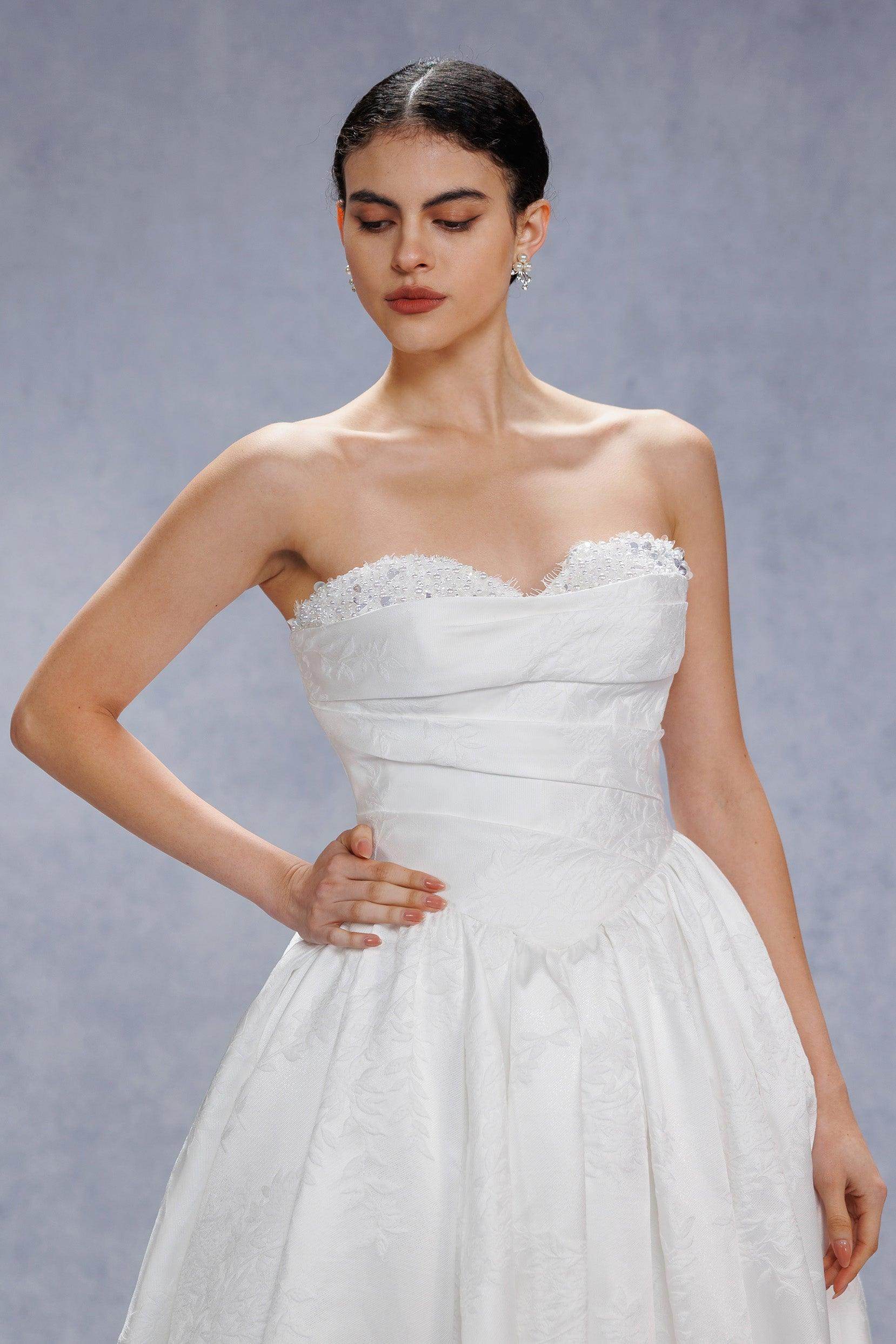 Ball Gown Court Train Jacquard Satin Wedding Dress CW3532