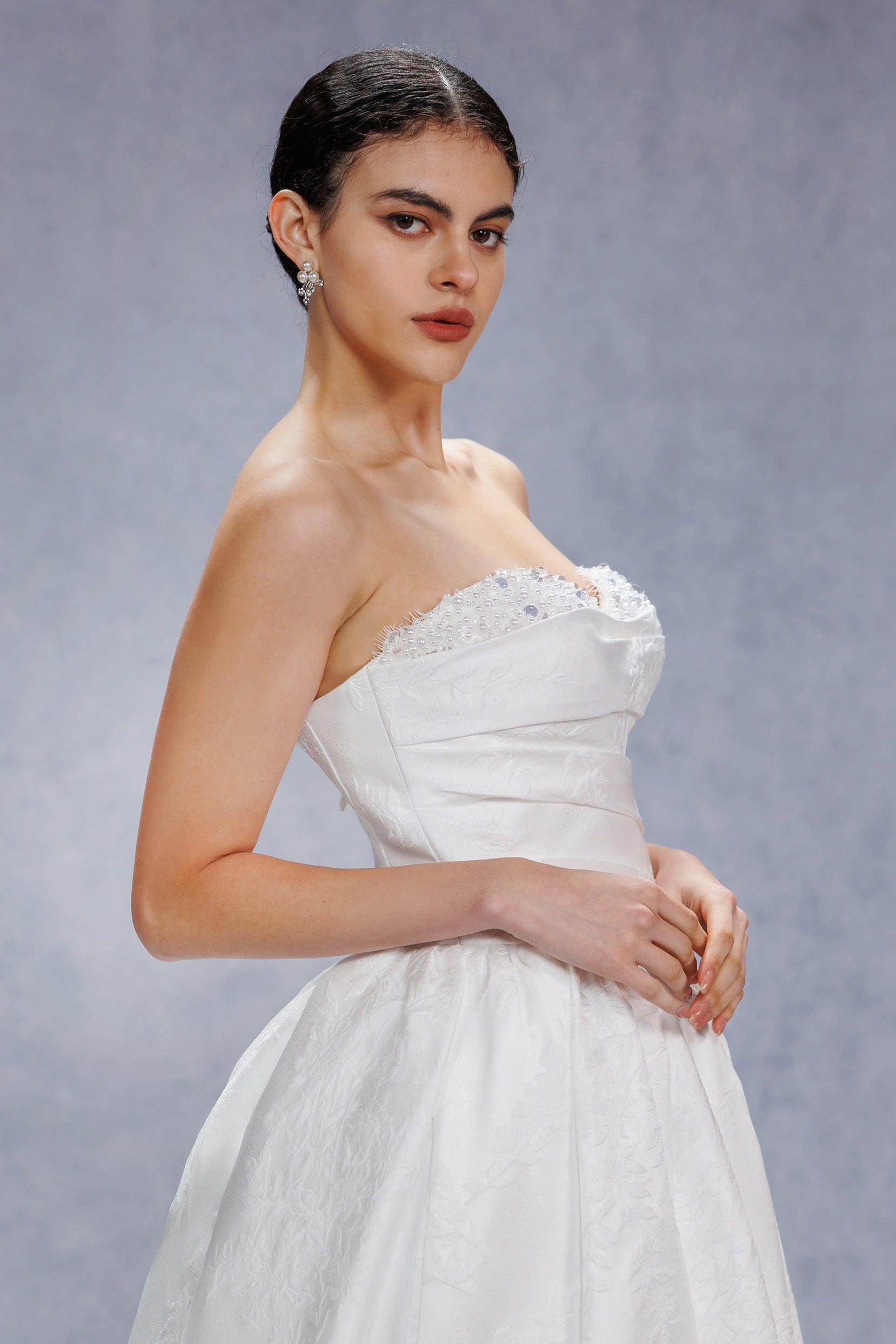 Ball Gown Court Train Jacquard Satin Wedding Dress CW3532