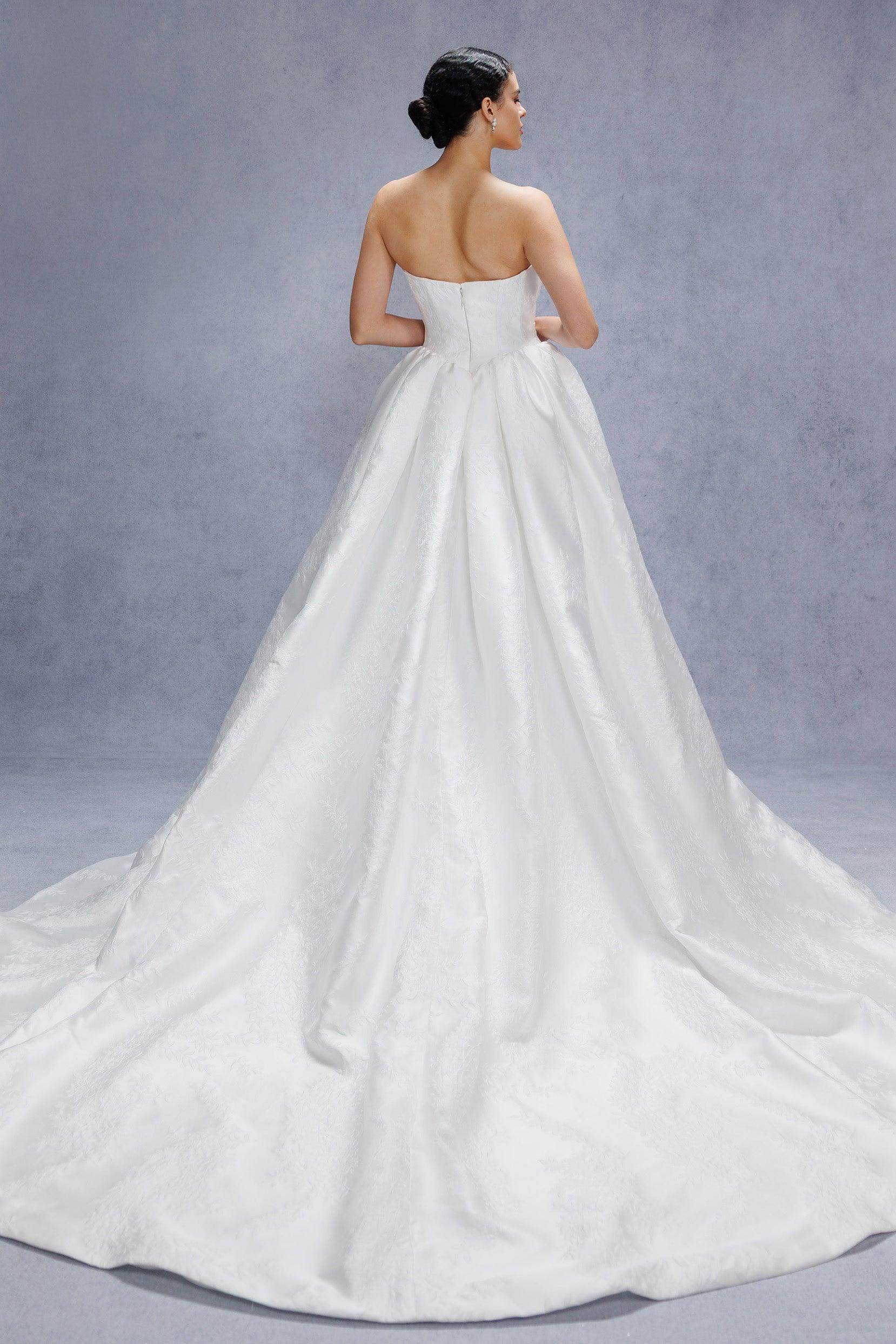 Ball Gown Court Train Jacquard Satin Wedding Dress CW3532