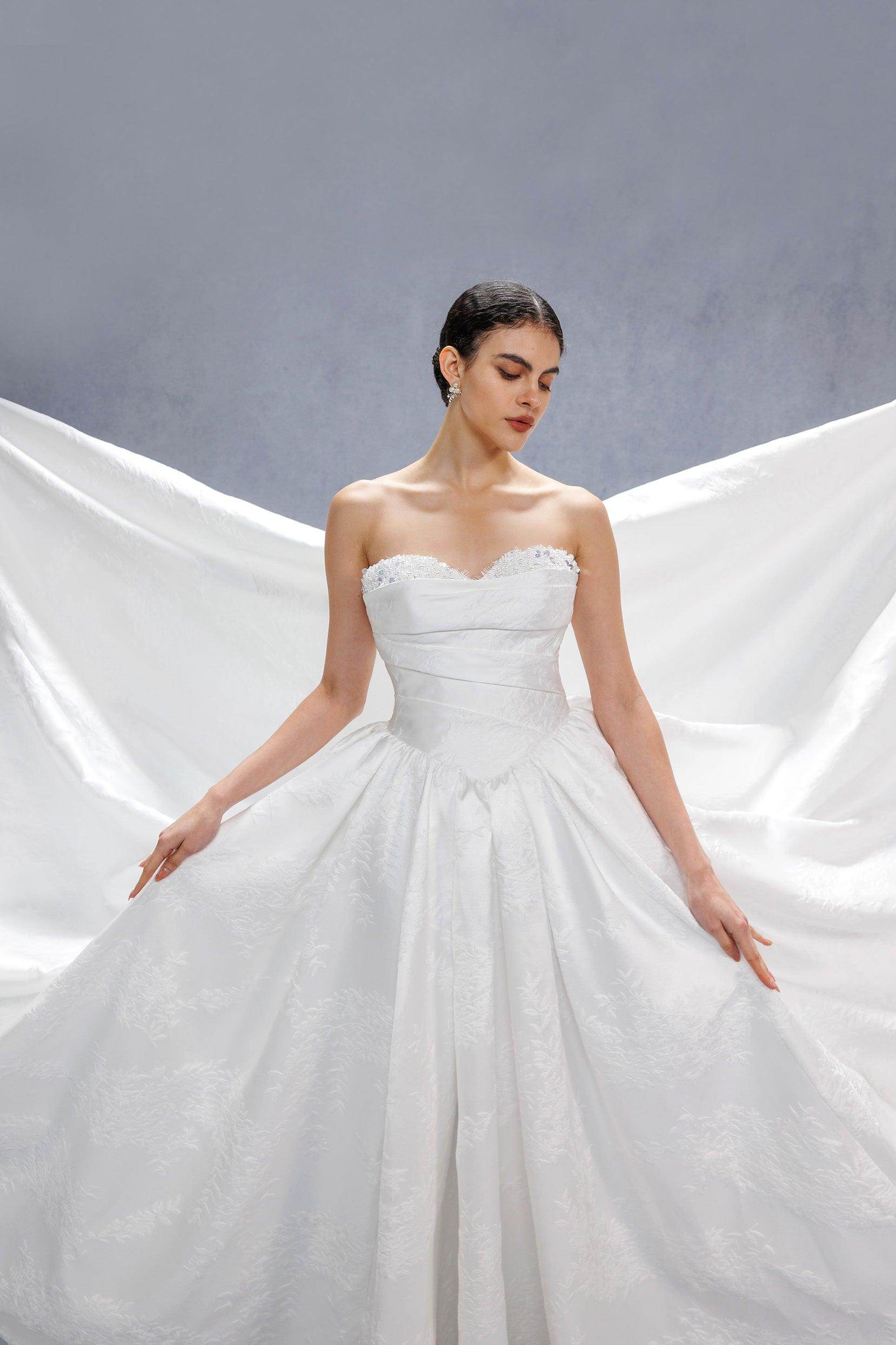 Ball Gown Court Train Jacquard Satin Wedding Dress CW3532