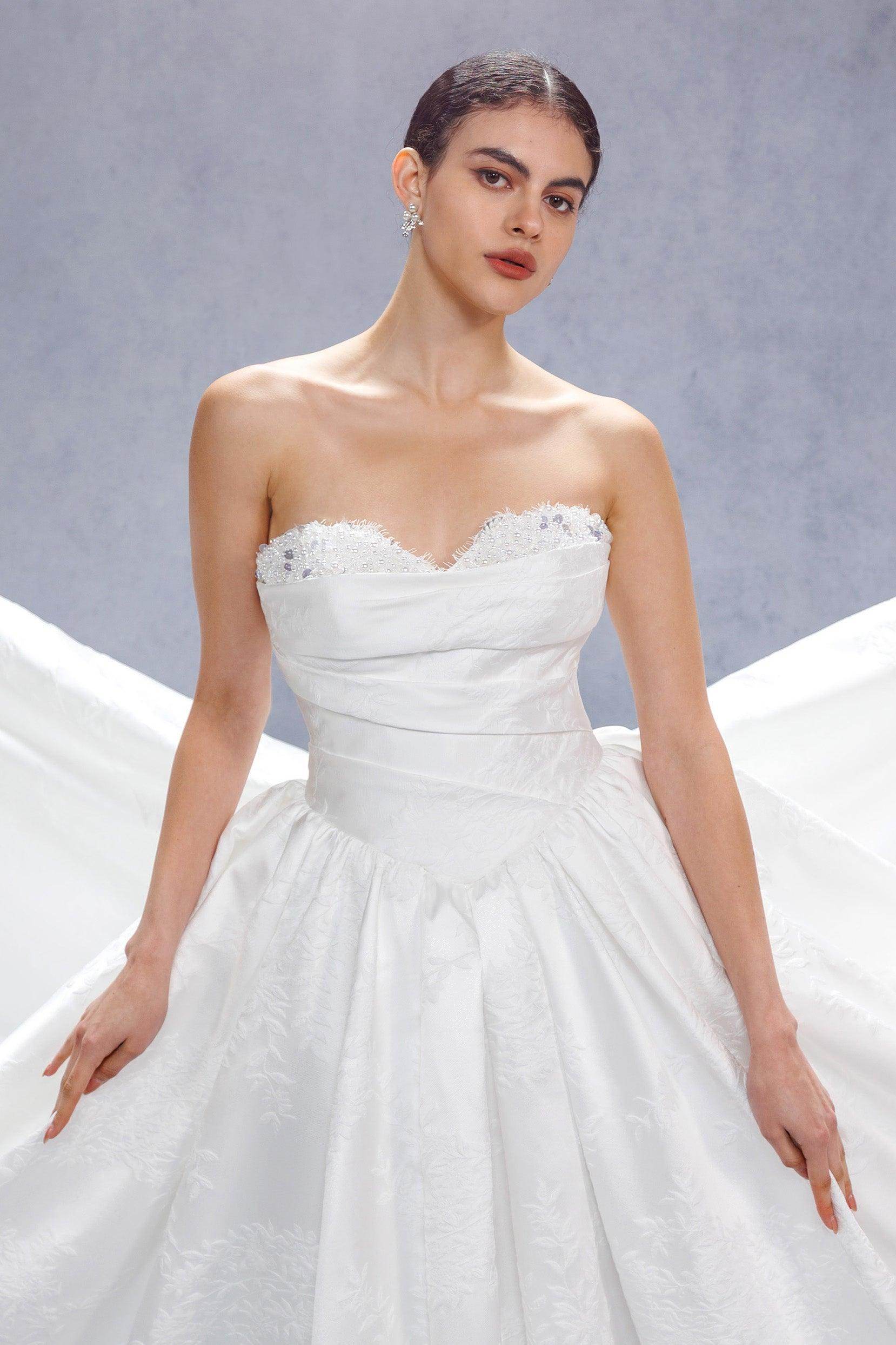 Ball Gown Court Train Jacquard Satin Wedding Dress CW3532