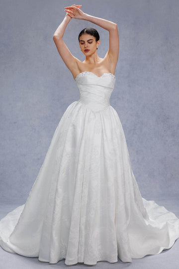 Ball Gown Court Train Jacquard Satin Wedding Dress CW3532
