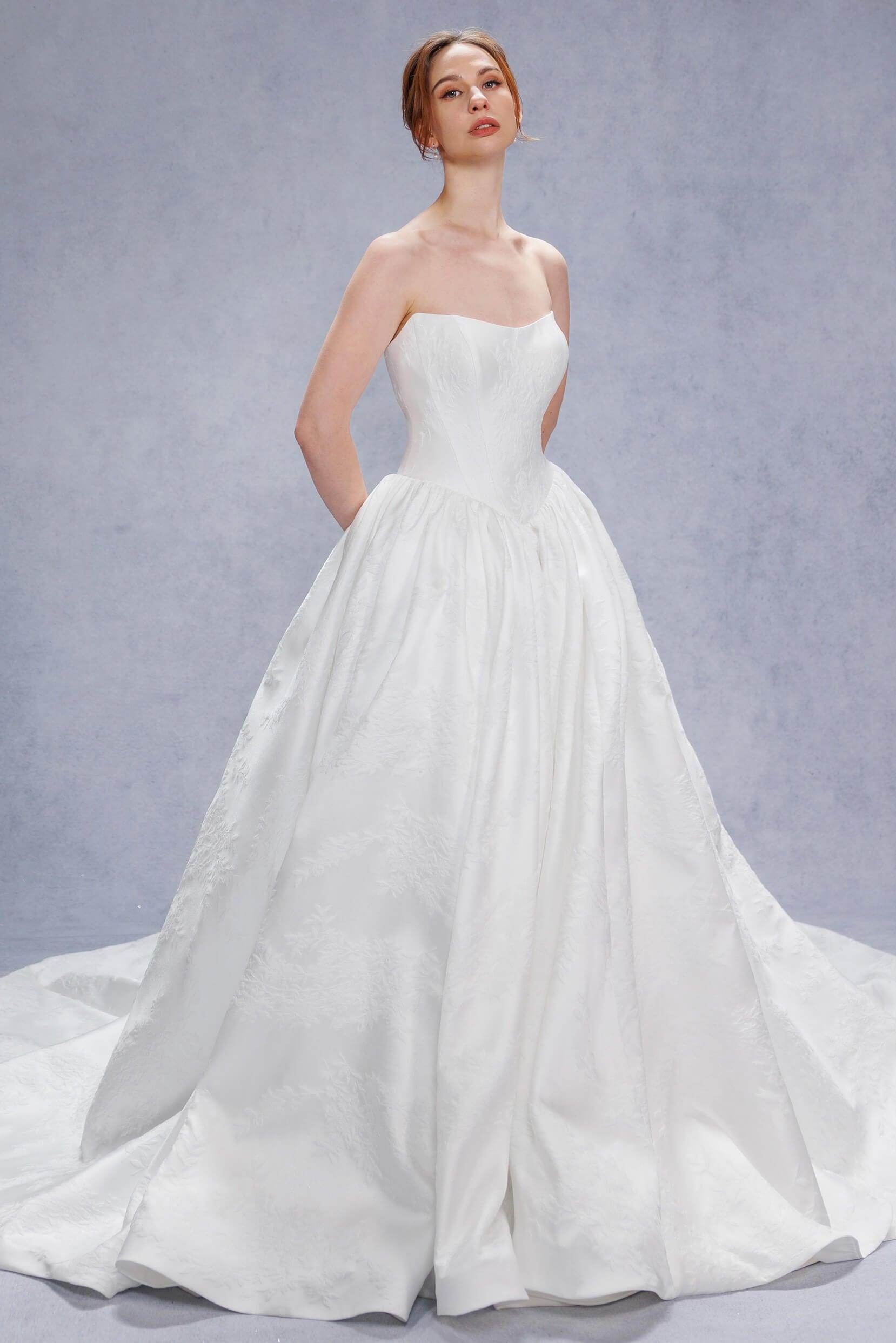 Ball Gown Court Train Jacquard Satin Wedding Dress CW3533