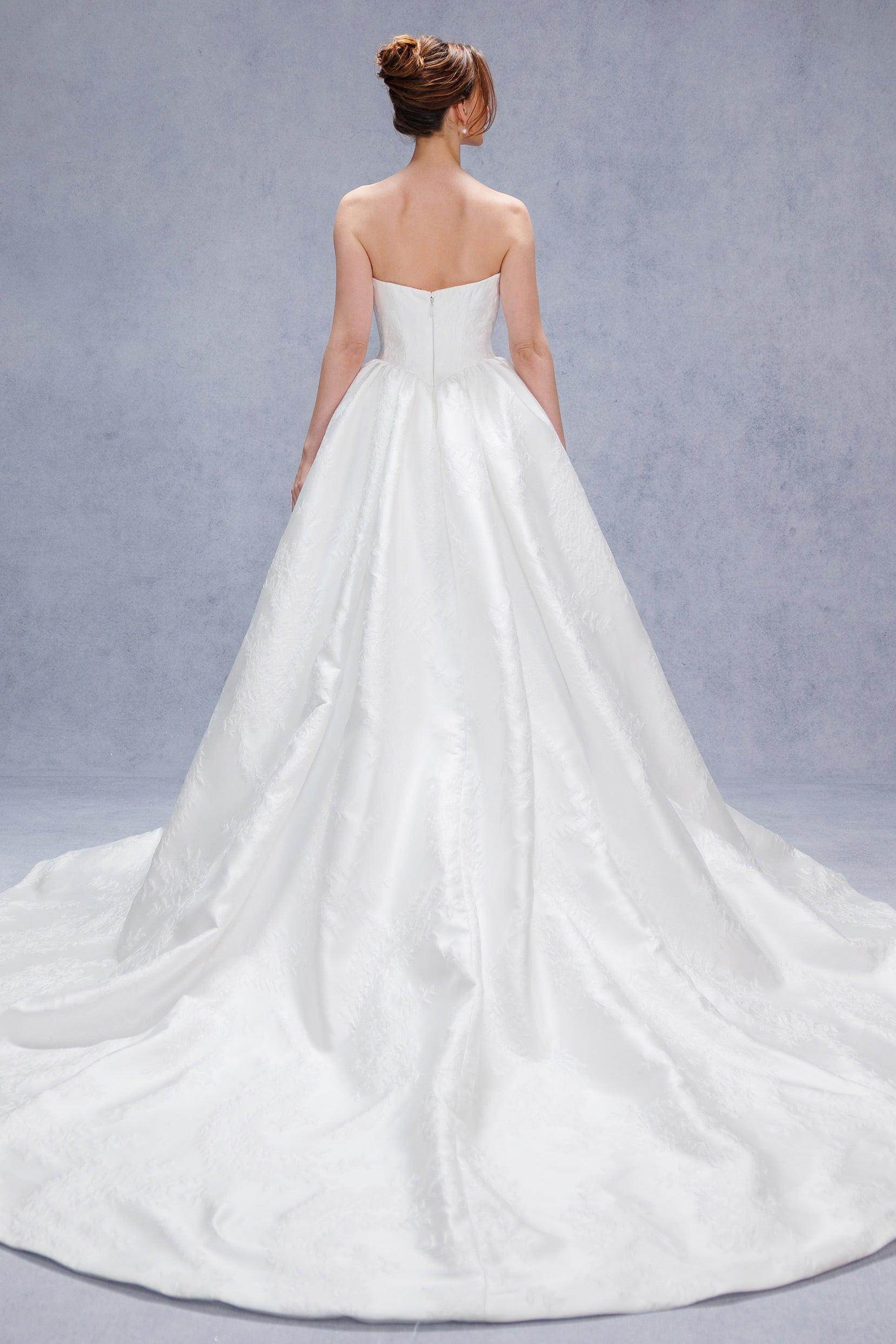 Ball Gown Court Train Jacquard Satin Wedding Dress CW3533
