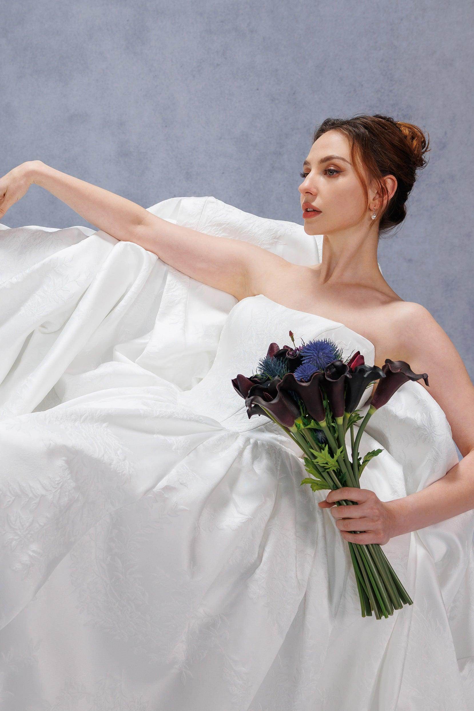 Ball Gown Court Train Jacquard Satin Wedding Dress CW3533