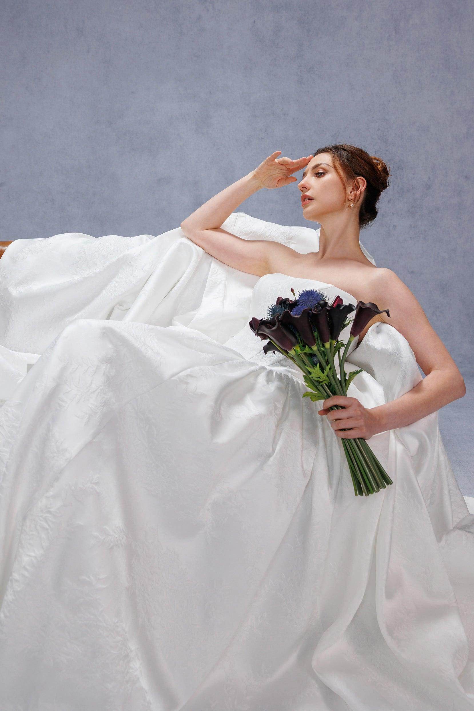 Ball Gown Court Train Jacquard Satin Wedding Dress CW3533