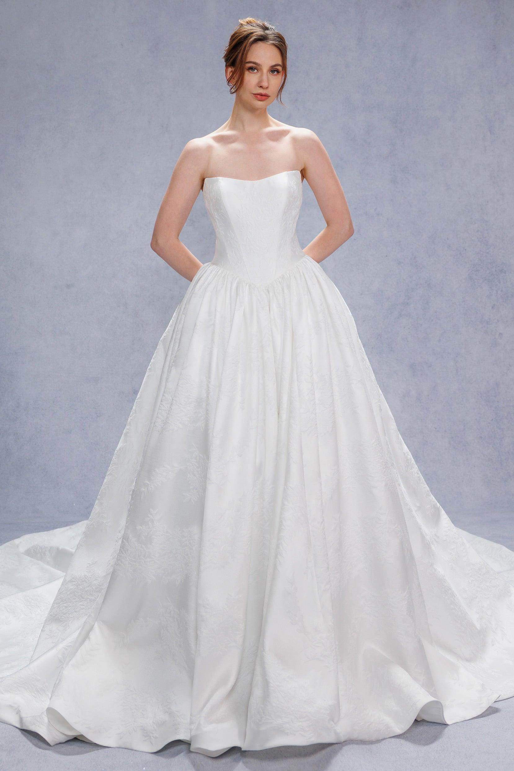 Ball Gown Court Train Jacquard Satin Wedding Dress CW3533