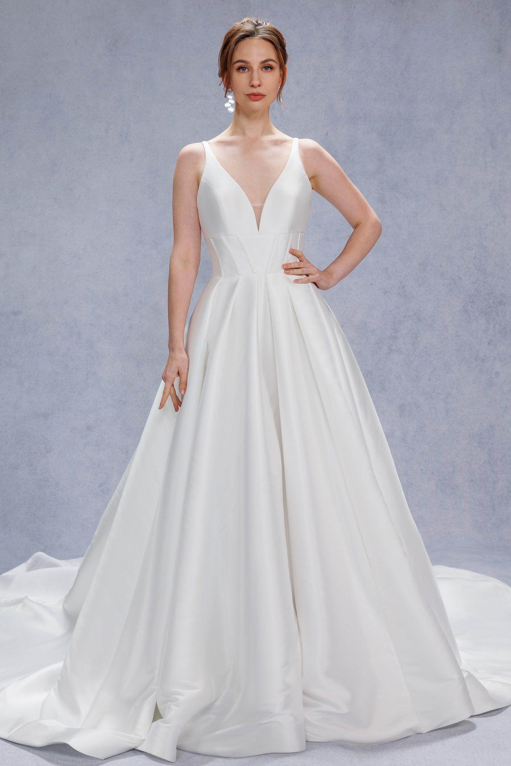 A-Line Court Train Mikado Wedding Dress CW3534