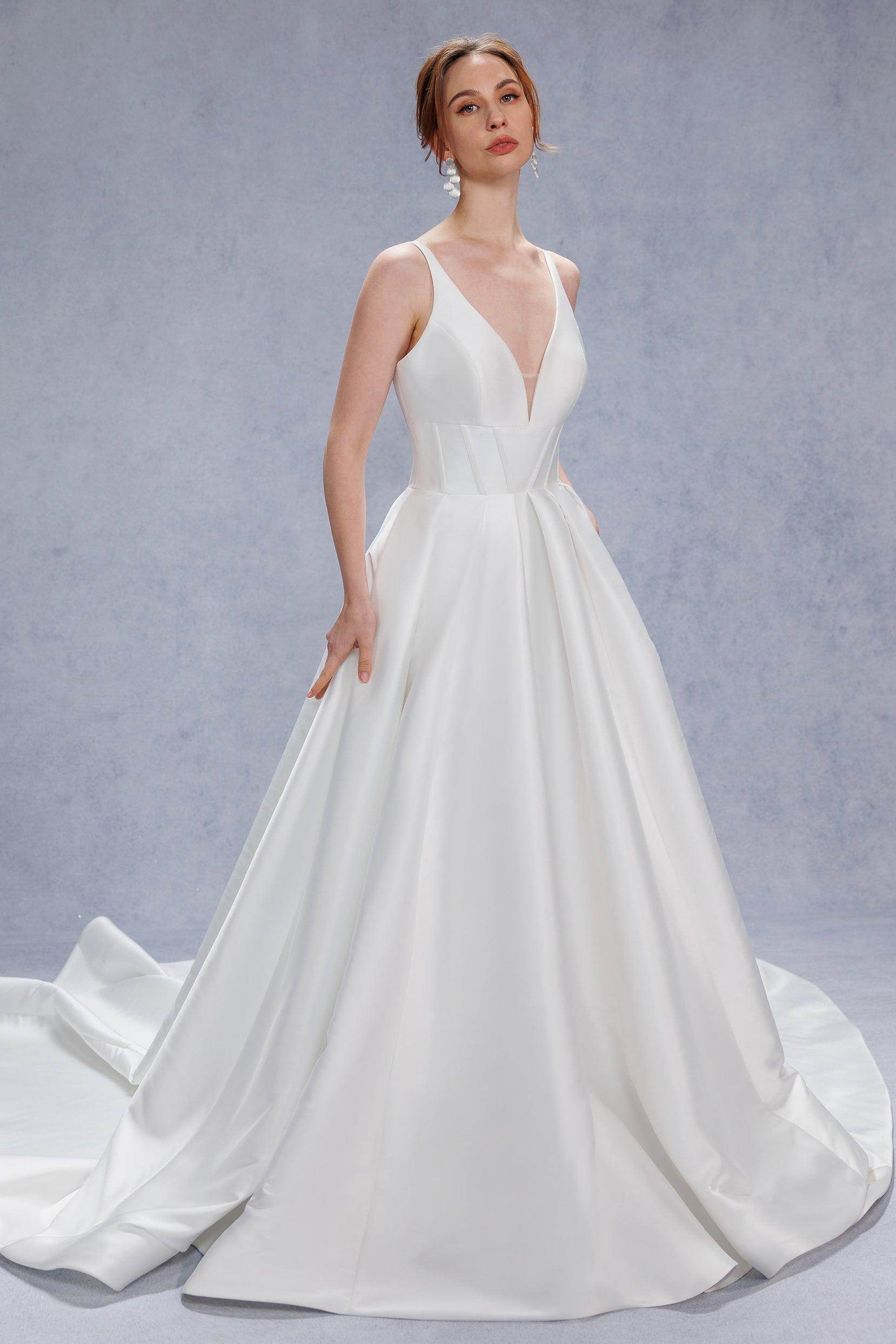 A-Line Court Train Mikado Wedding Dress CW3534
