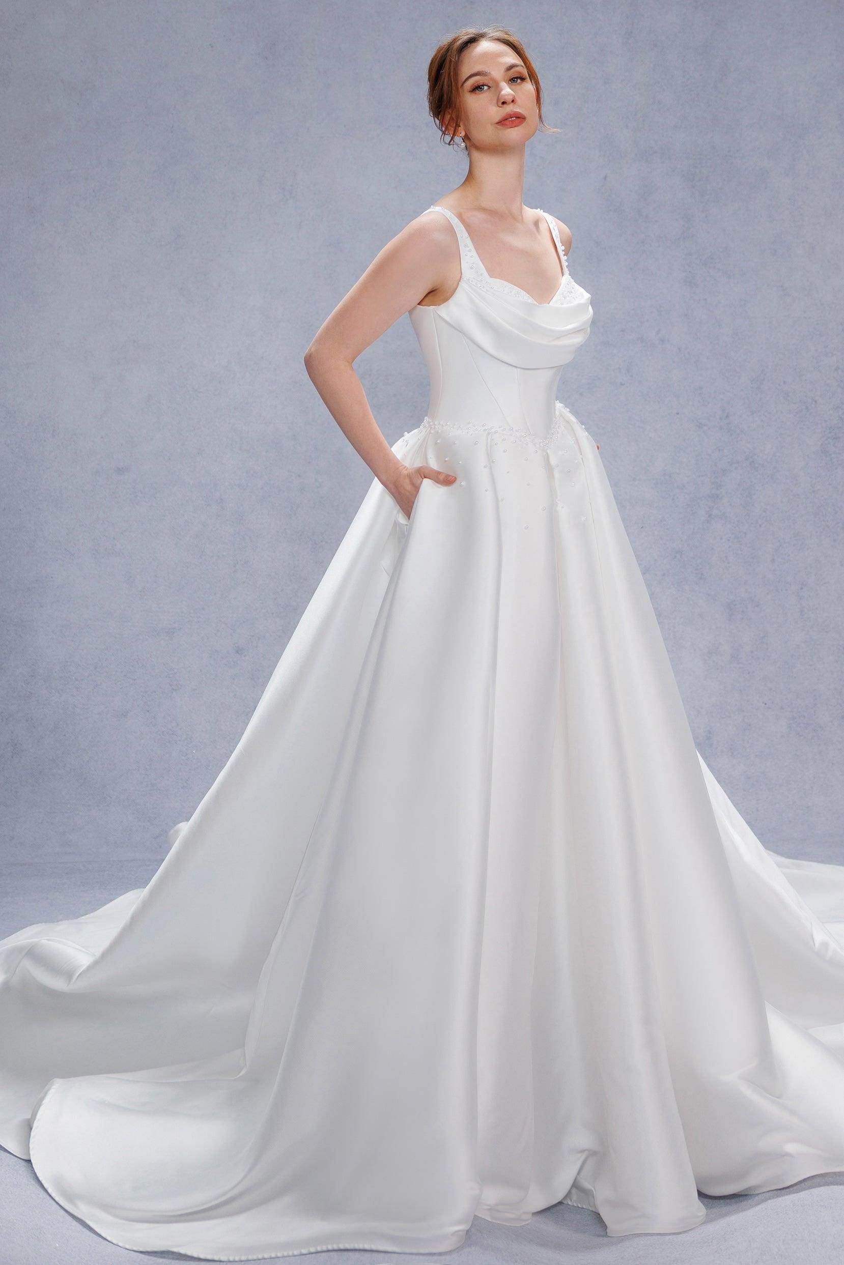 A-Line Court Train Mikado Wedding Dress CW3535