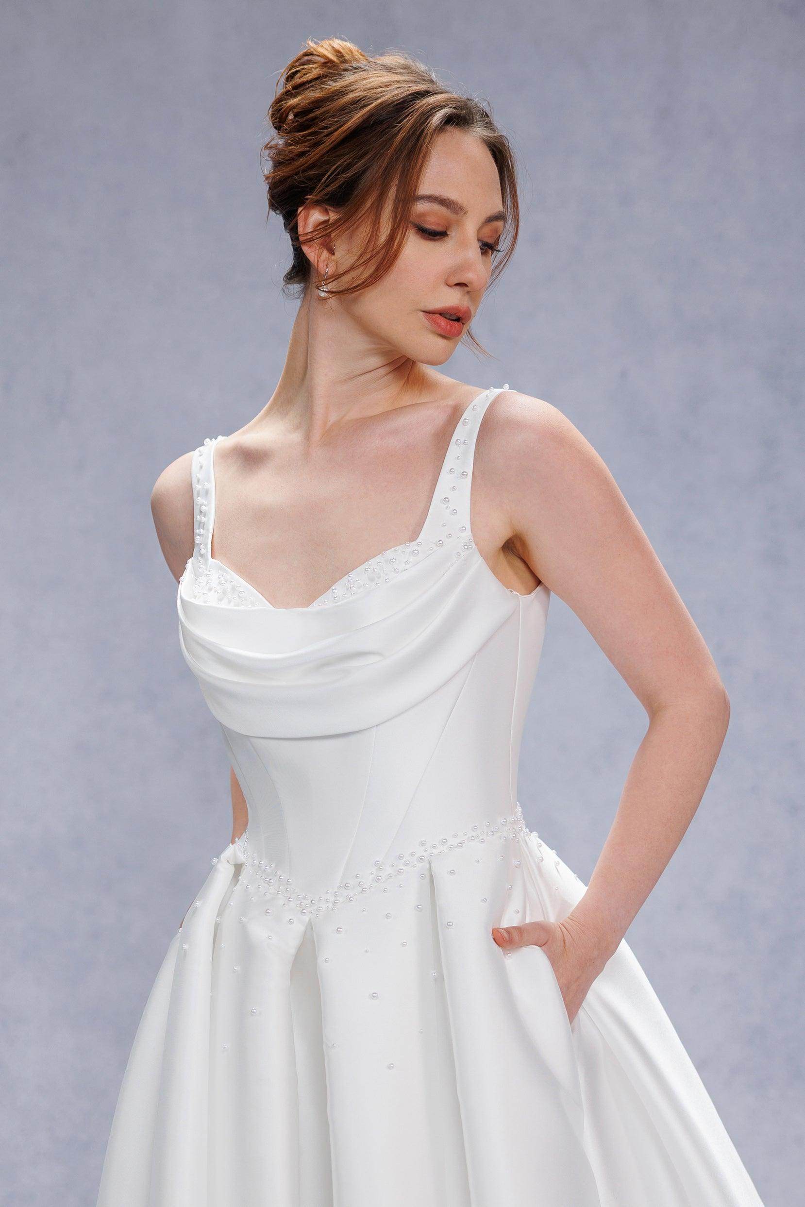 A-Line Court Train Mikado Wedding Dress CW3535