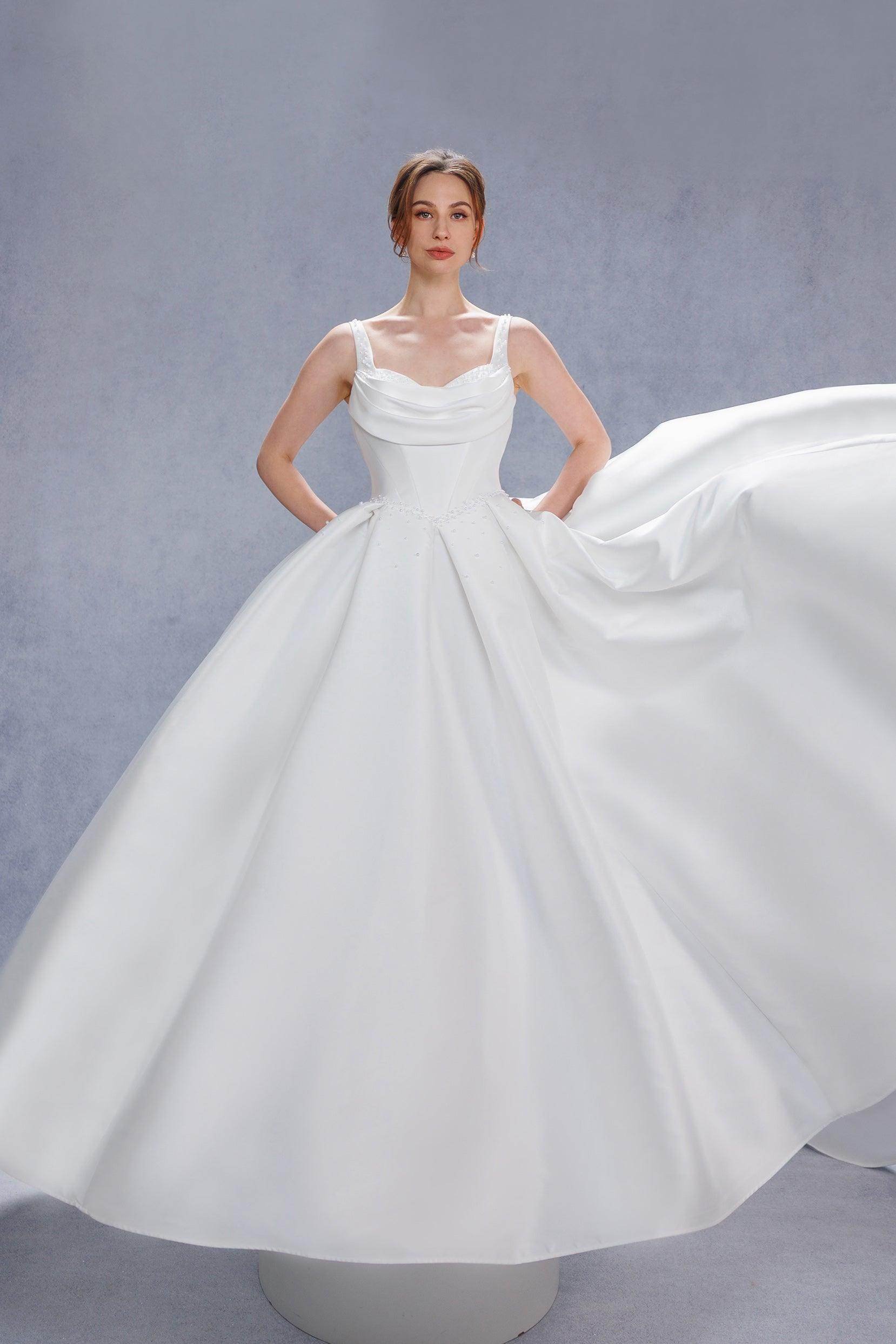 A-Line Court Train Mikado Wedding Dress CW3535