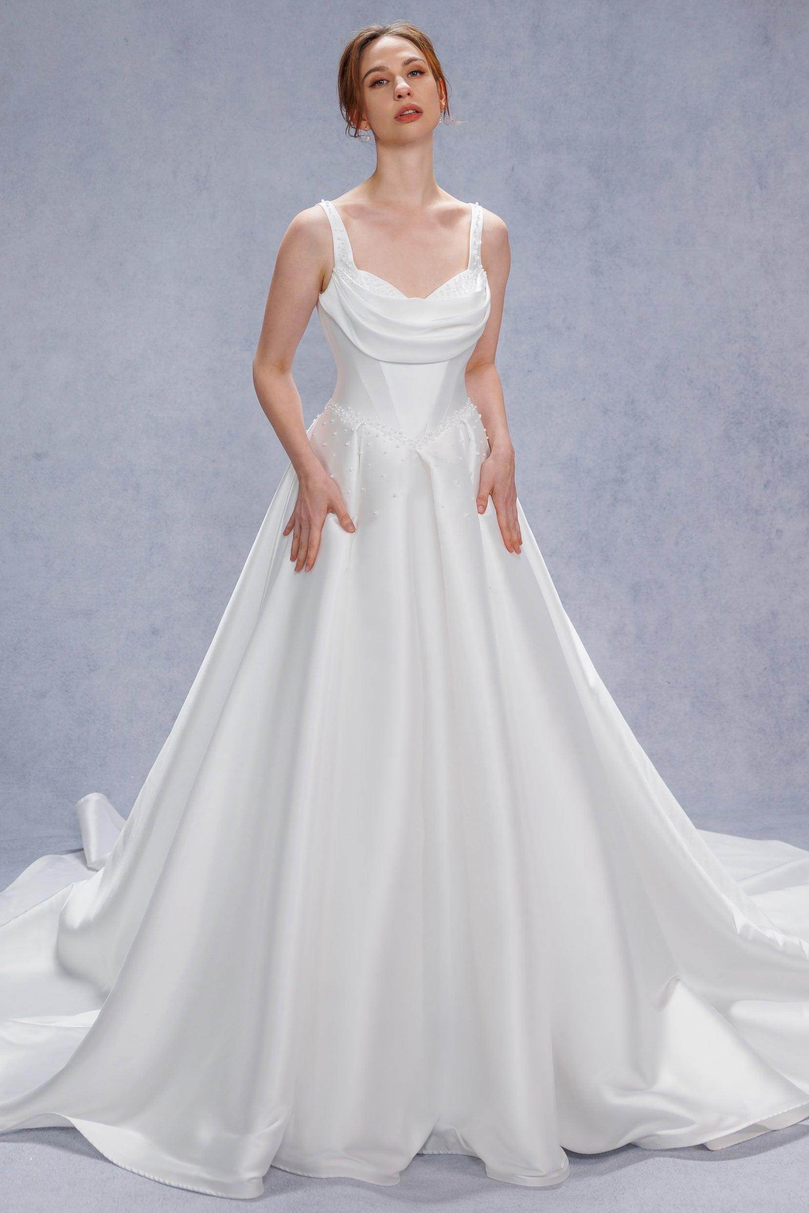 A-Line Court Train Mikado Wedding Dress CW3535