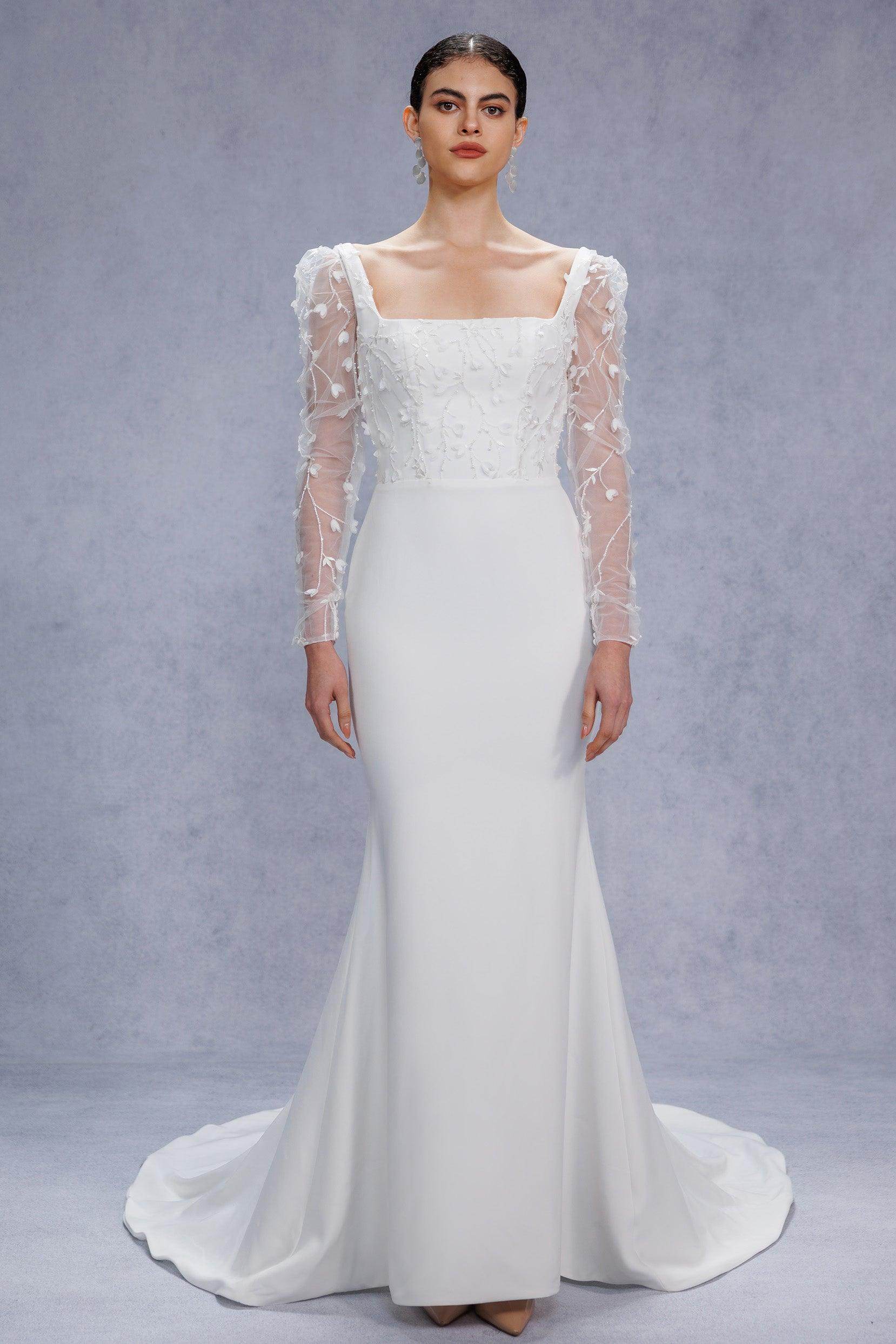 Trumpet-Mermaid Court Train Stretch Satin Wedding Dress CW3537