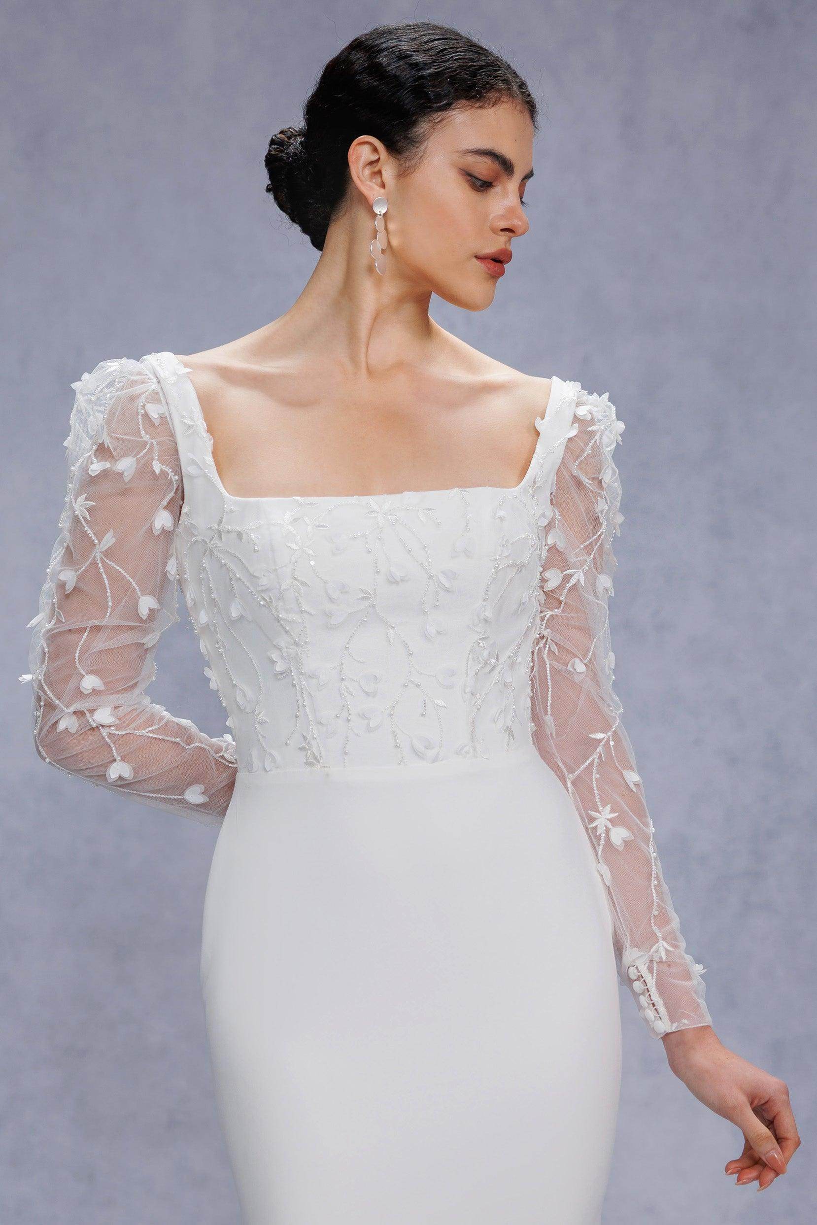 Trumpet-Mermaid Court Train Stretch Satin Wedding Dress CW3537