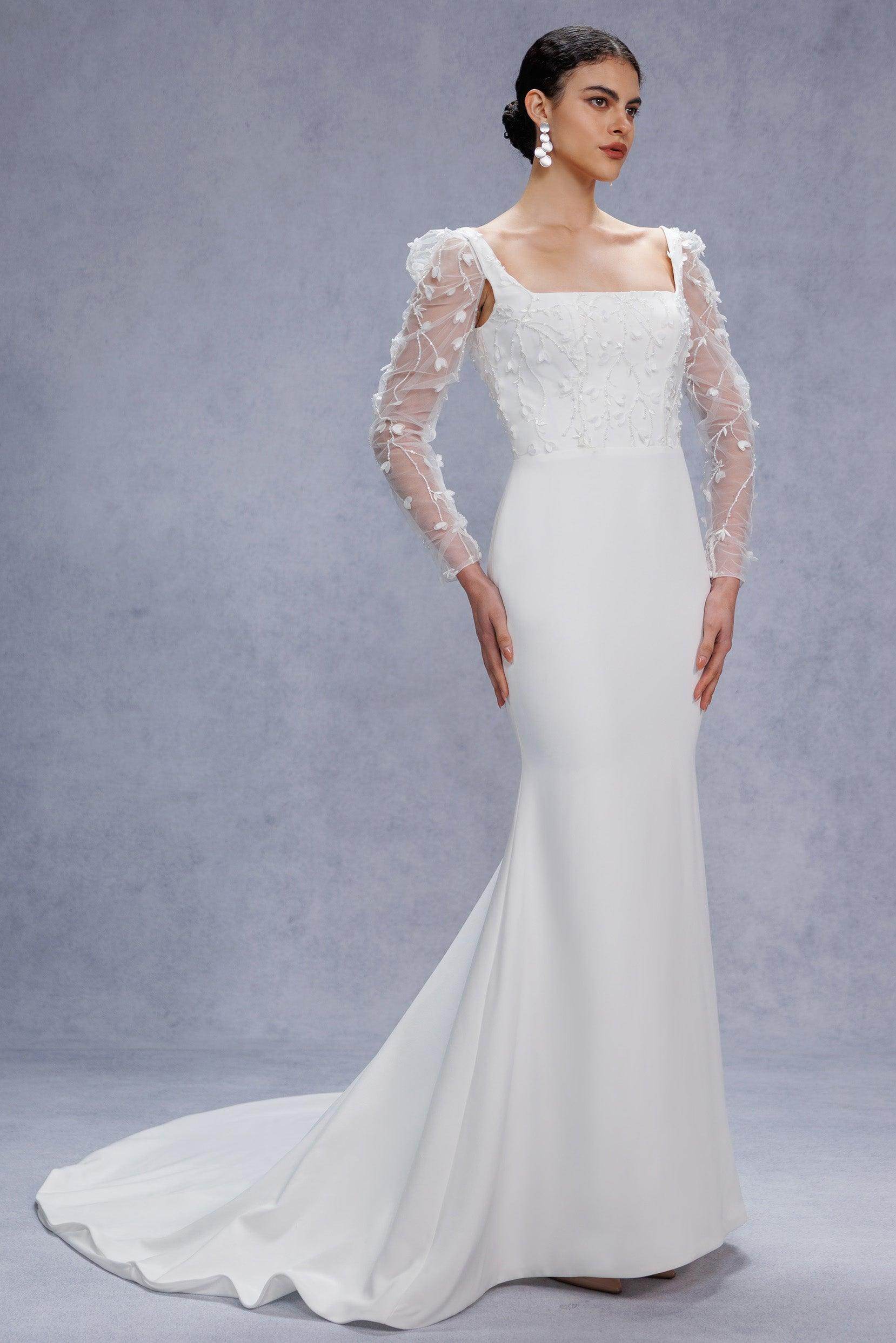Trumpet-Mermaid Court Train Stretch Satin Wedding Dress CW3537