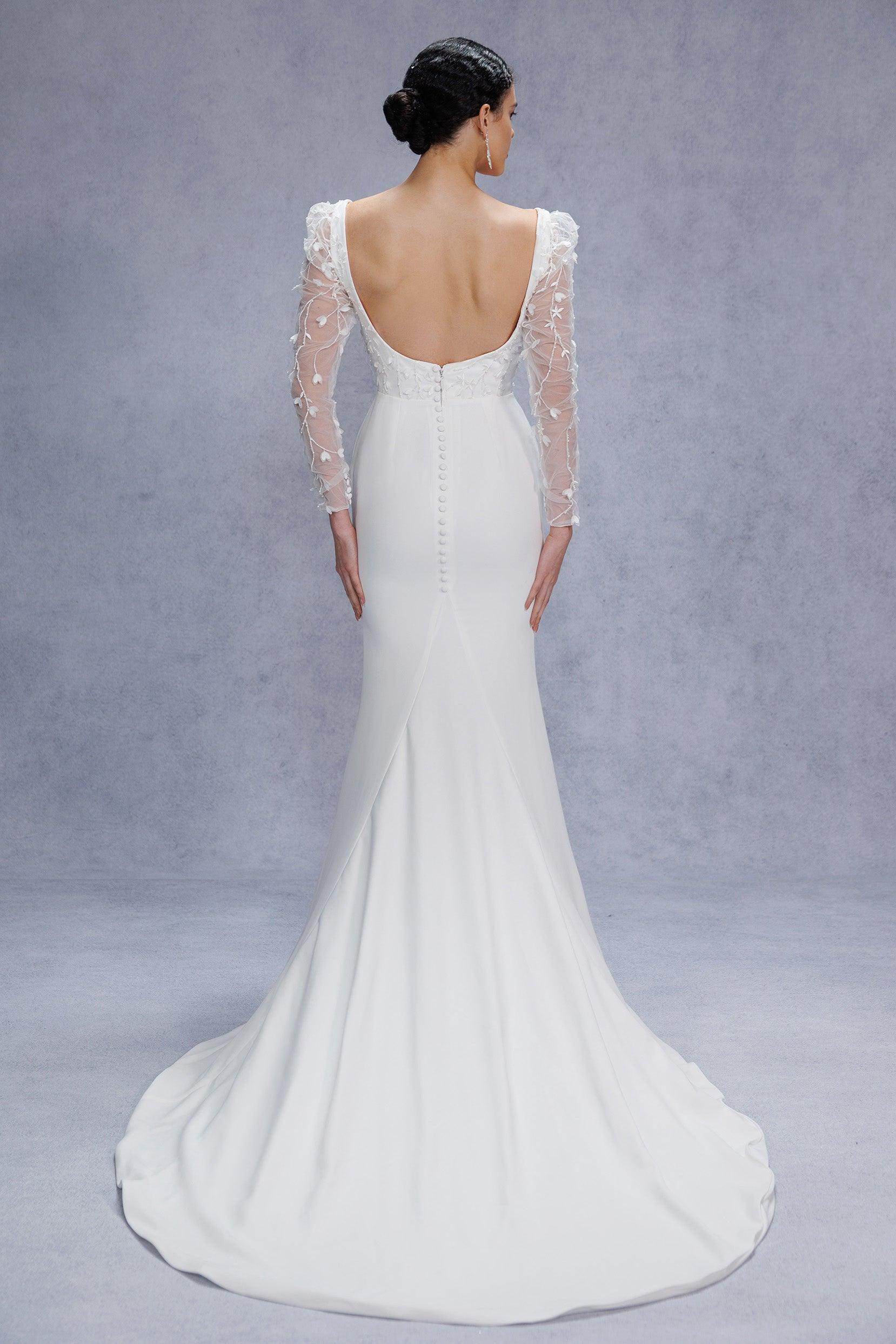 Trumpet-Mermaid Court Train Stretch Satin Wedding Dress CW3537