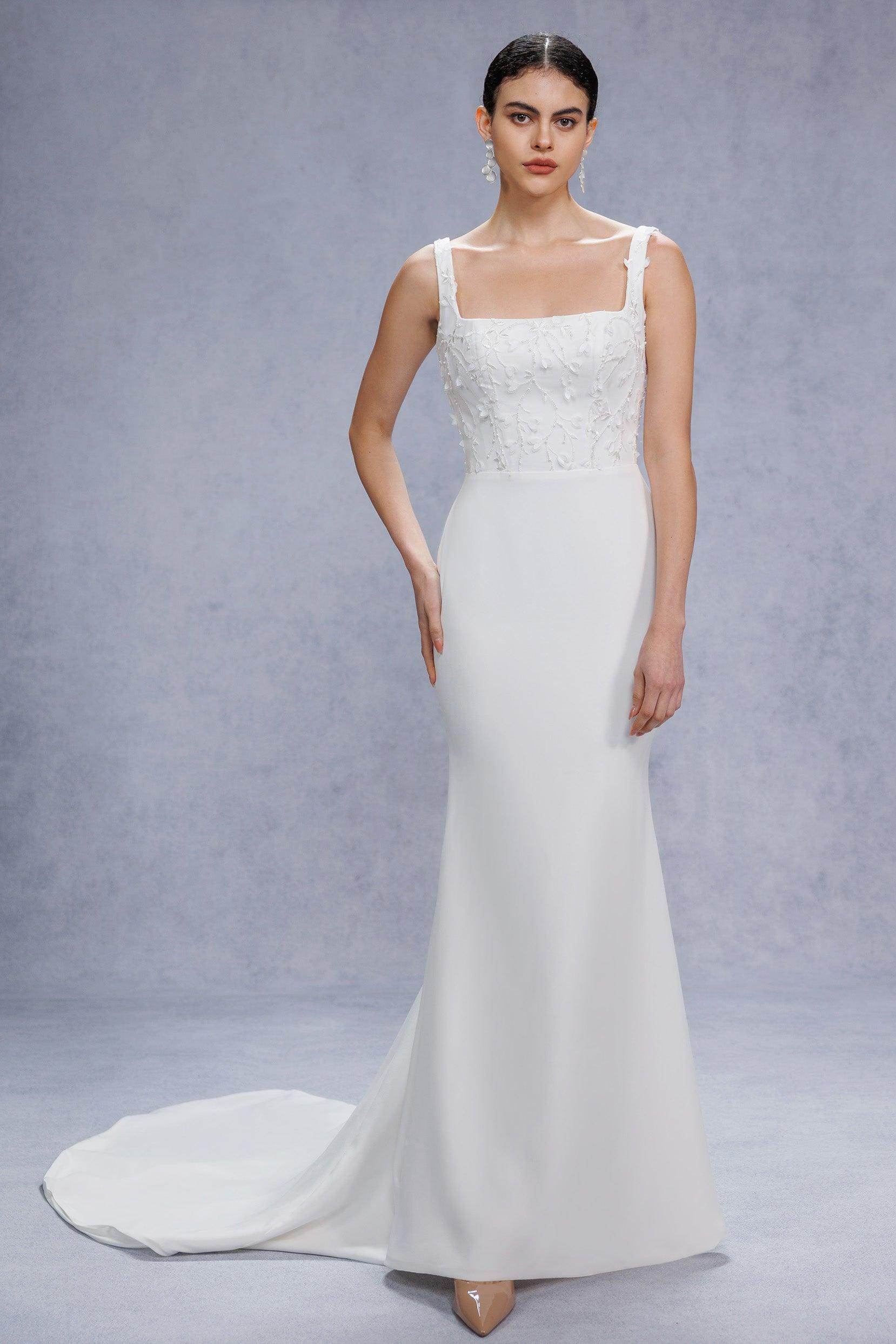 Trumpet-Mermaid Court Train Stretch Satin Wedding Dress CW3537