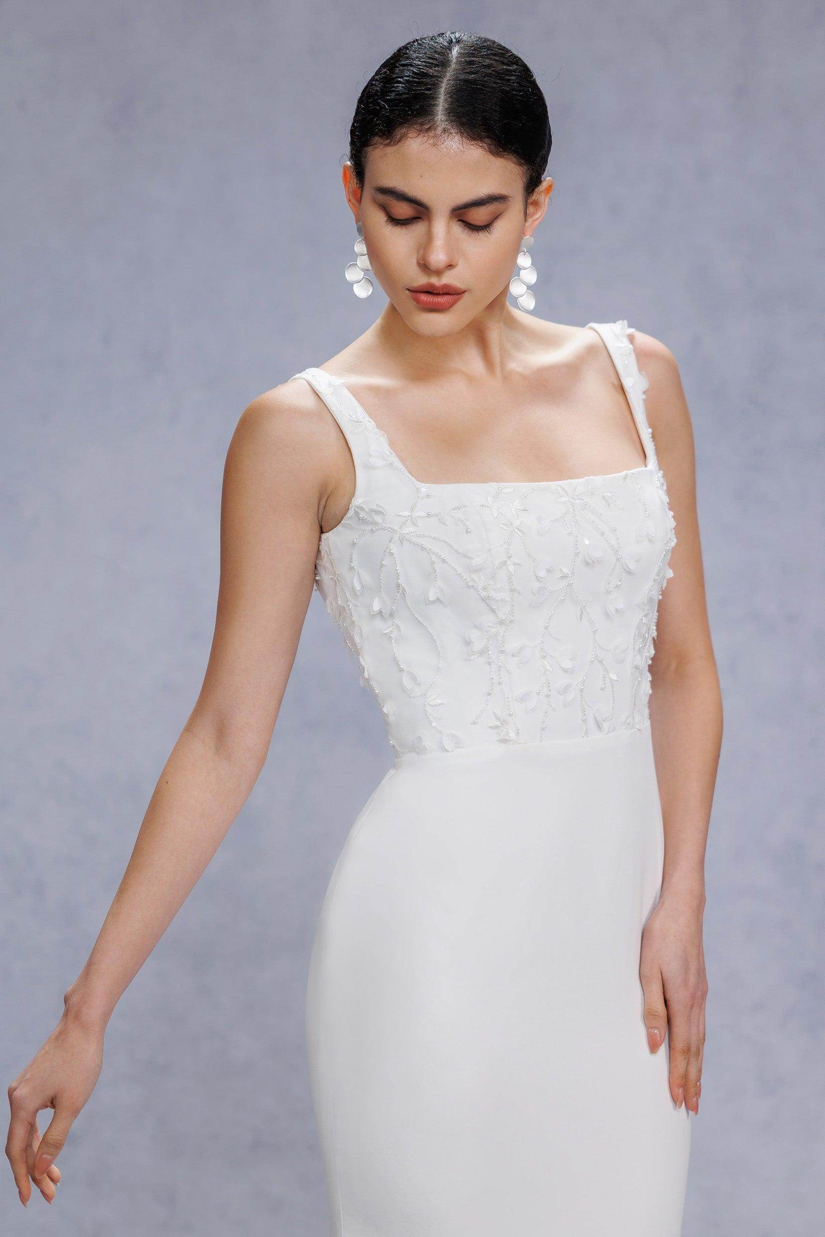 Trumpet-Mermaid Court Train Stretch Satin Wedding Dress CW3537