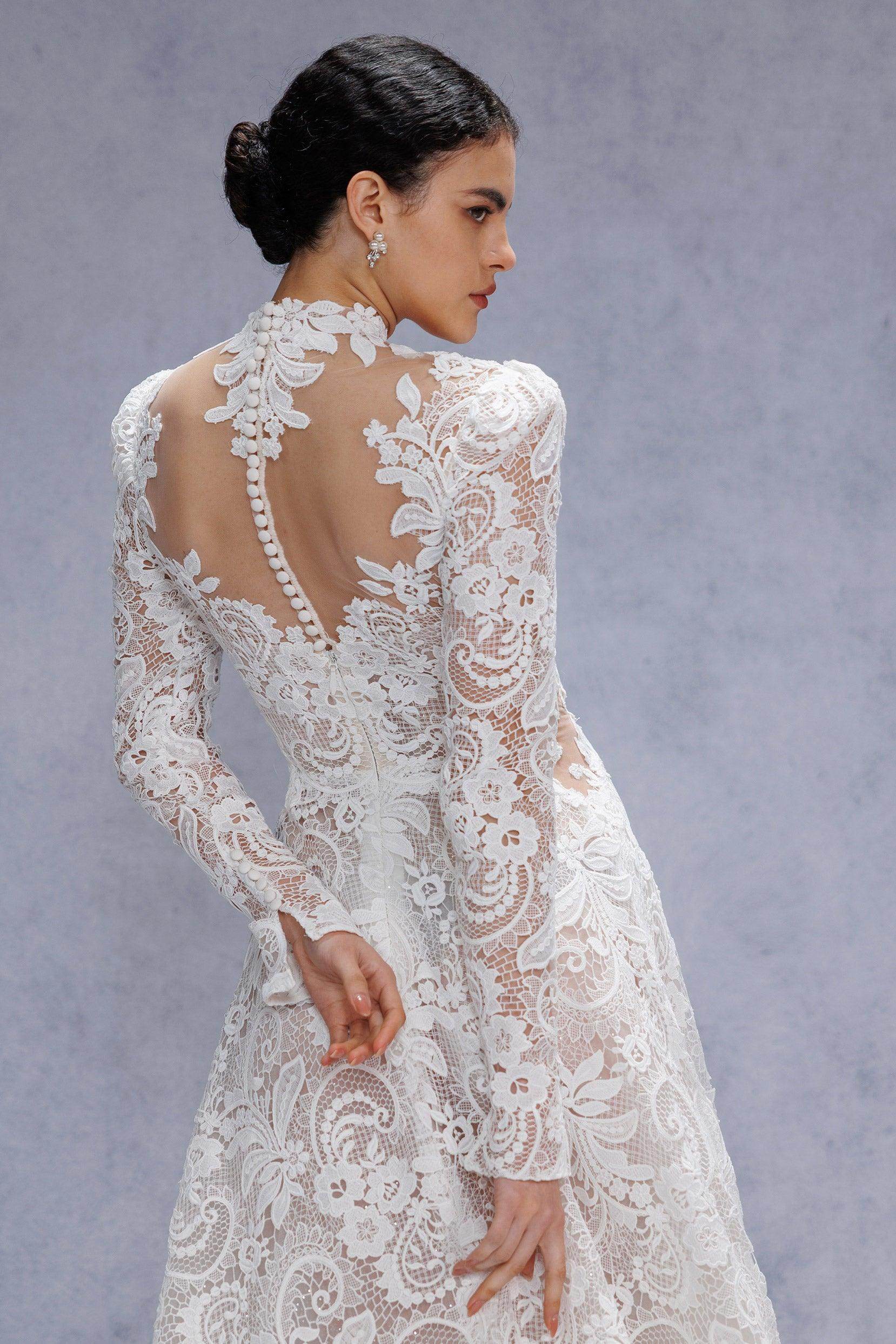 A-Line Court Train Lace Tulle Wedding Dress CW3538