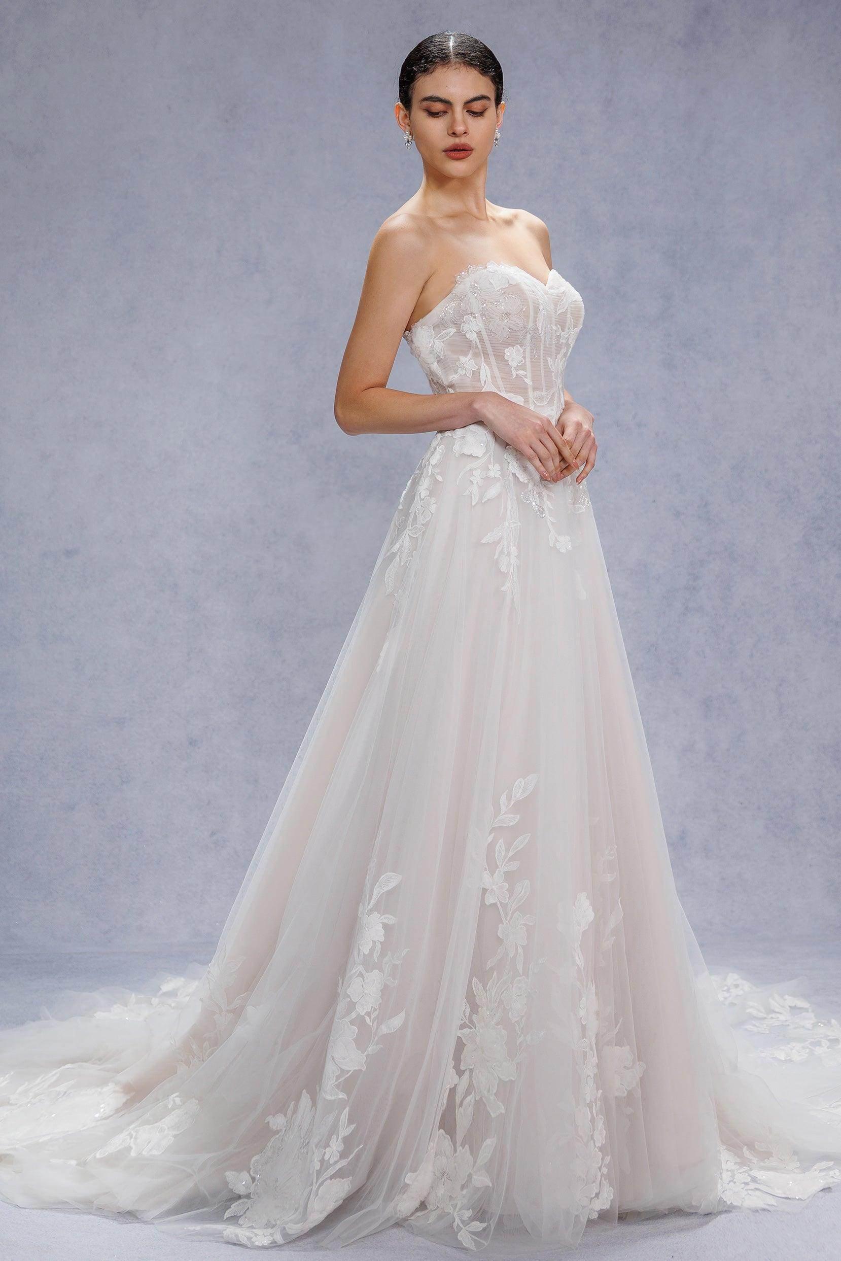 A-Line Court Train Lace Tulle Wedding Dress CW3539