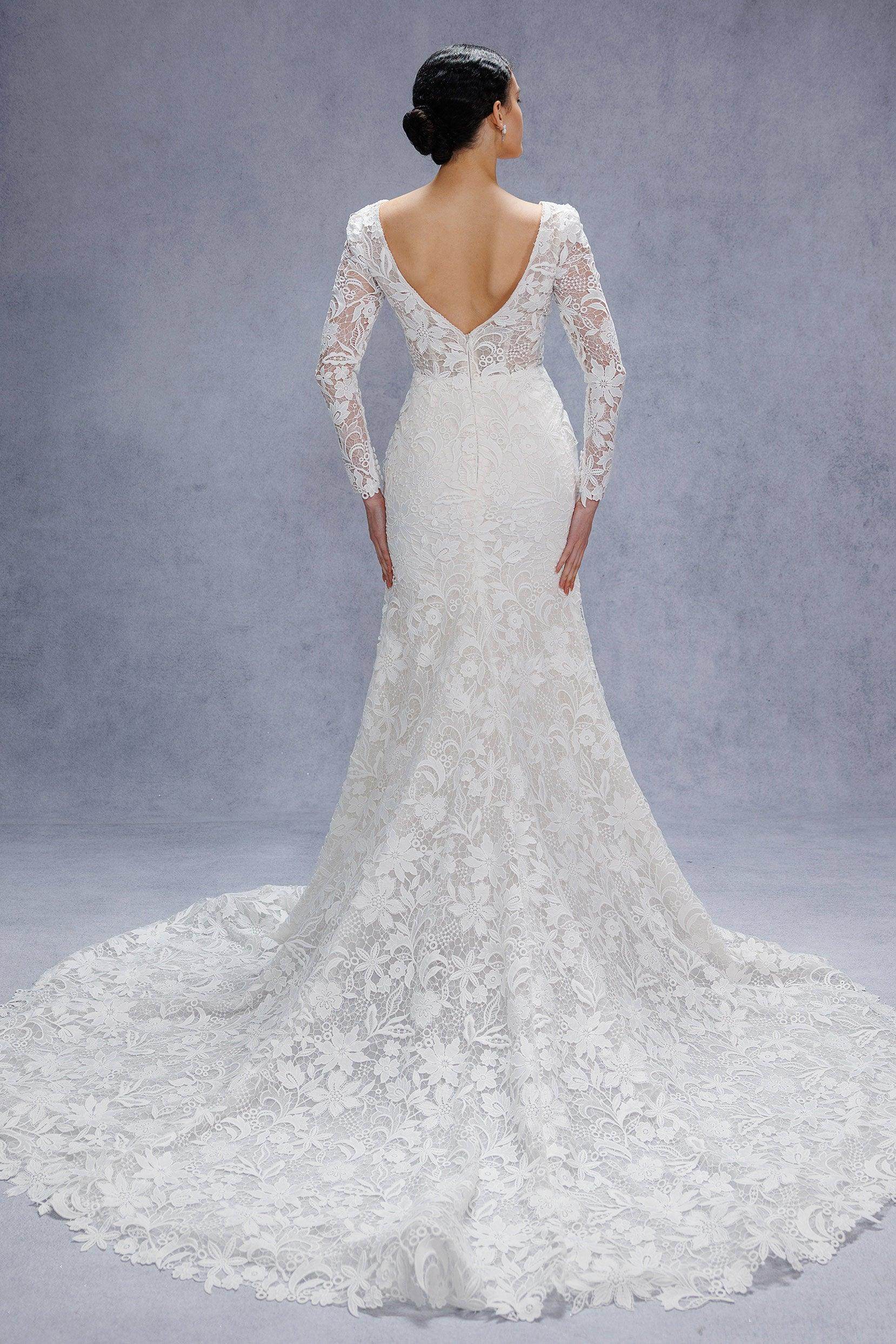 Trumpet-Mermaid Court Train Lace Tulle Wedding Dress CW3540