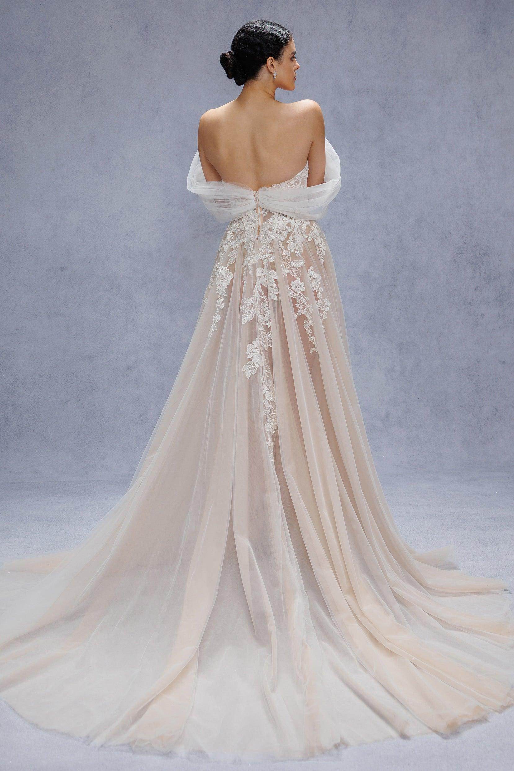 A-Line Court Train Lace Tulle Wedding Dress CW3542