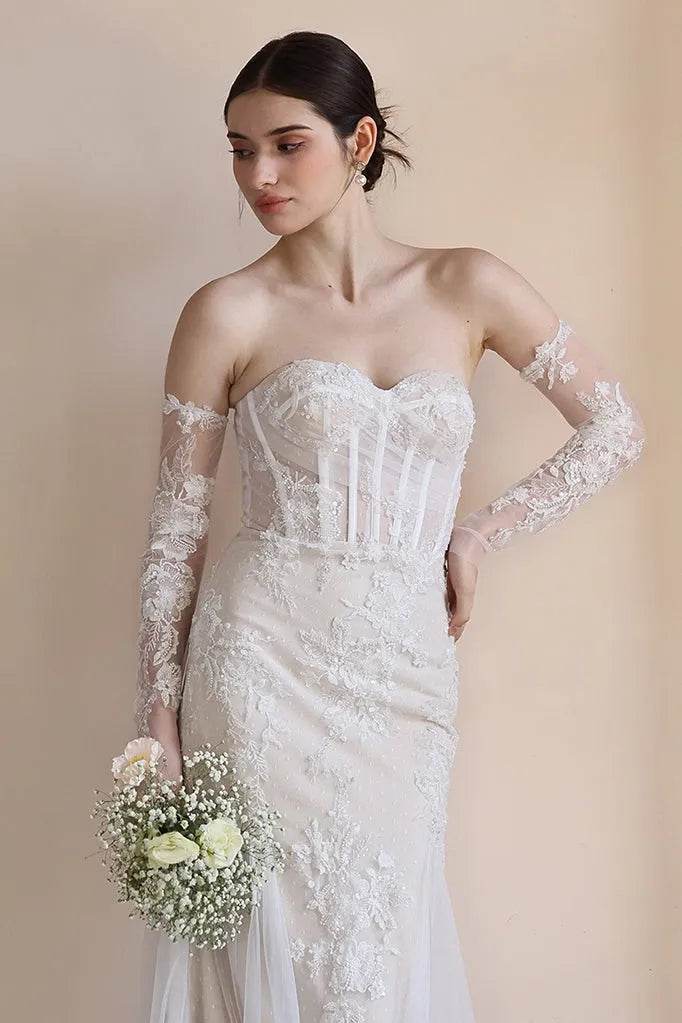 Trumpet-Mermaid Court Train Lace Tulle Wedding Dress CW3544