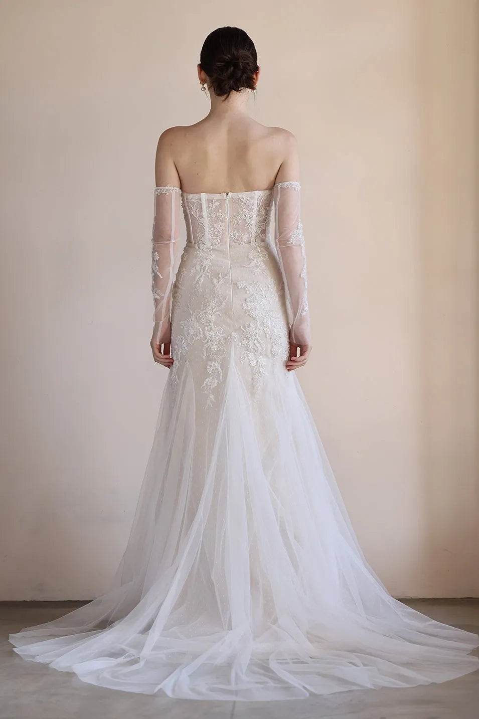Trumpet-Mermaid Court Train Lace Tulle Wedding Dress CW3544