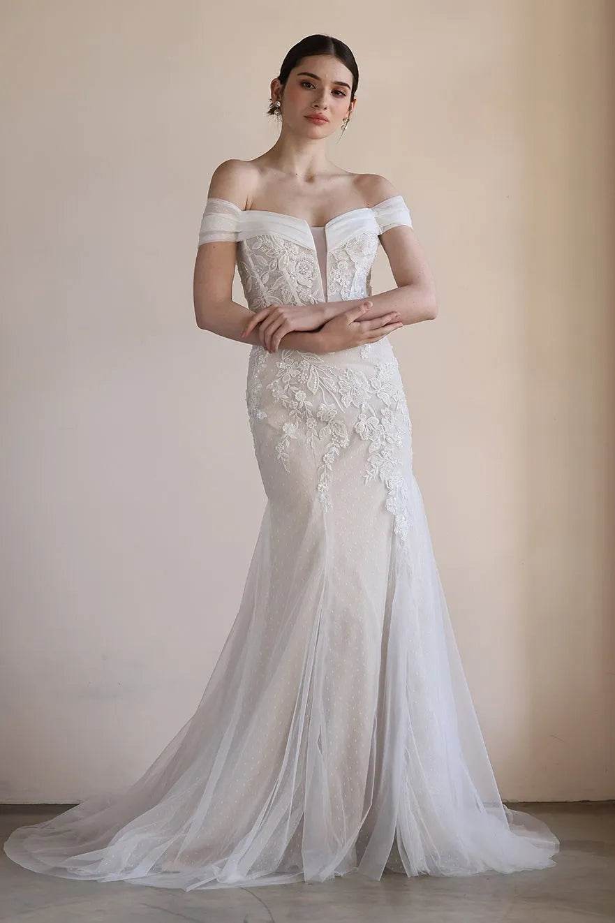 Trumpet-Mermaid Sweep-Brush Train Lace Tulle Wedding Dress CW3545