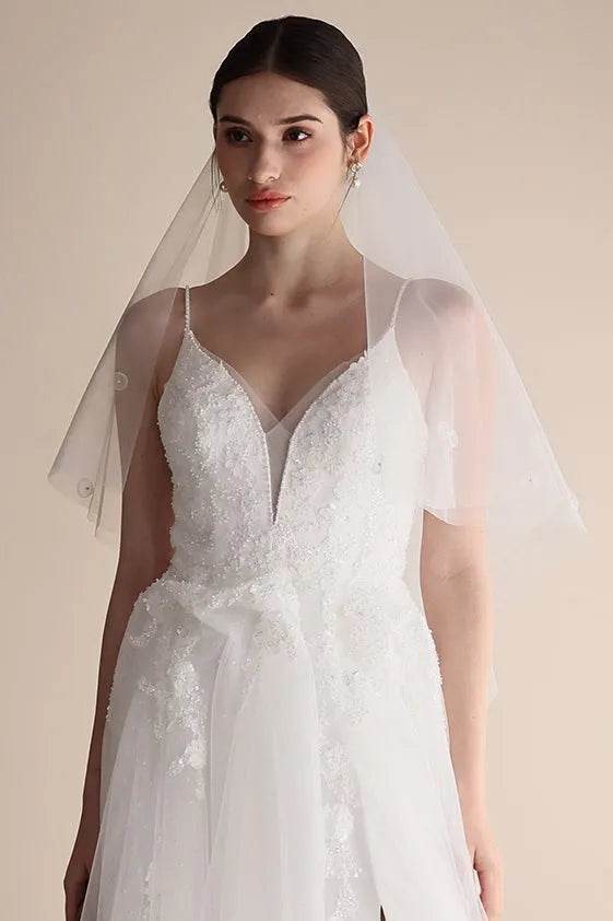 A-Line Sweep-Brush Train Lace Tulle Wedding Dress CW3547