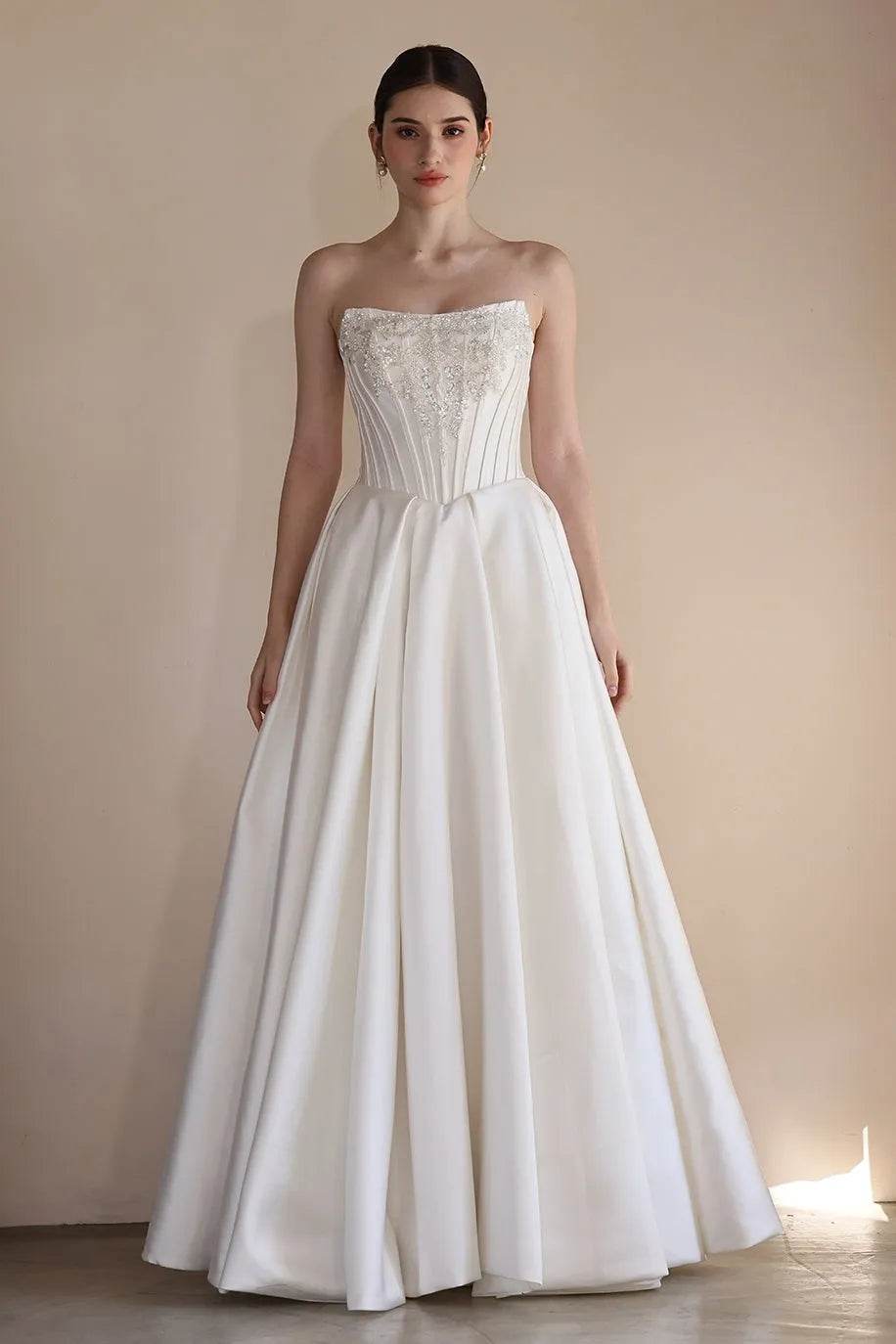 A-Line Floor Length Satin Wedding Dress CW3549