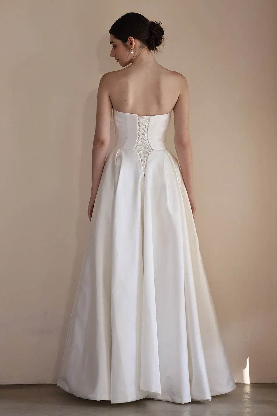 A-Line Floor Length Satin Wedding Dress CW3549