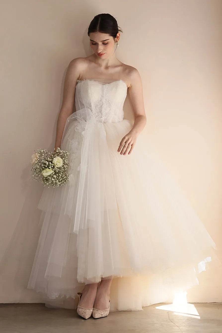 A-Line Floor Length Lace Tulle Wedding Dress CW3554