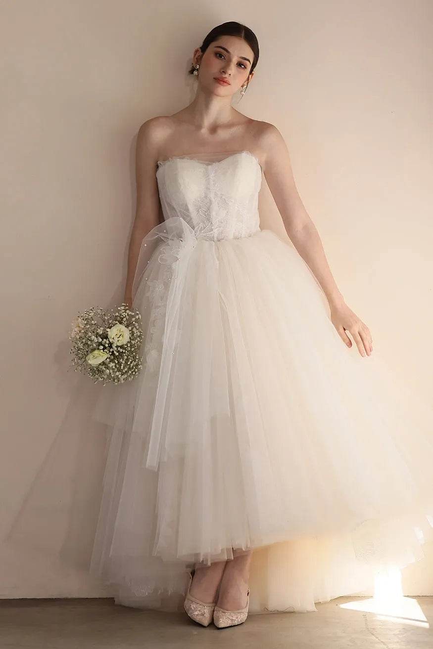 A-Line Floor Length Lace Tulle Wedding Dress CW3554