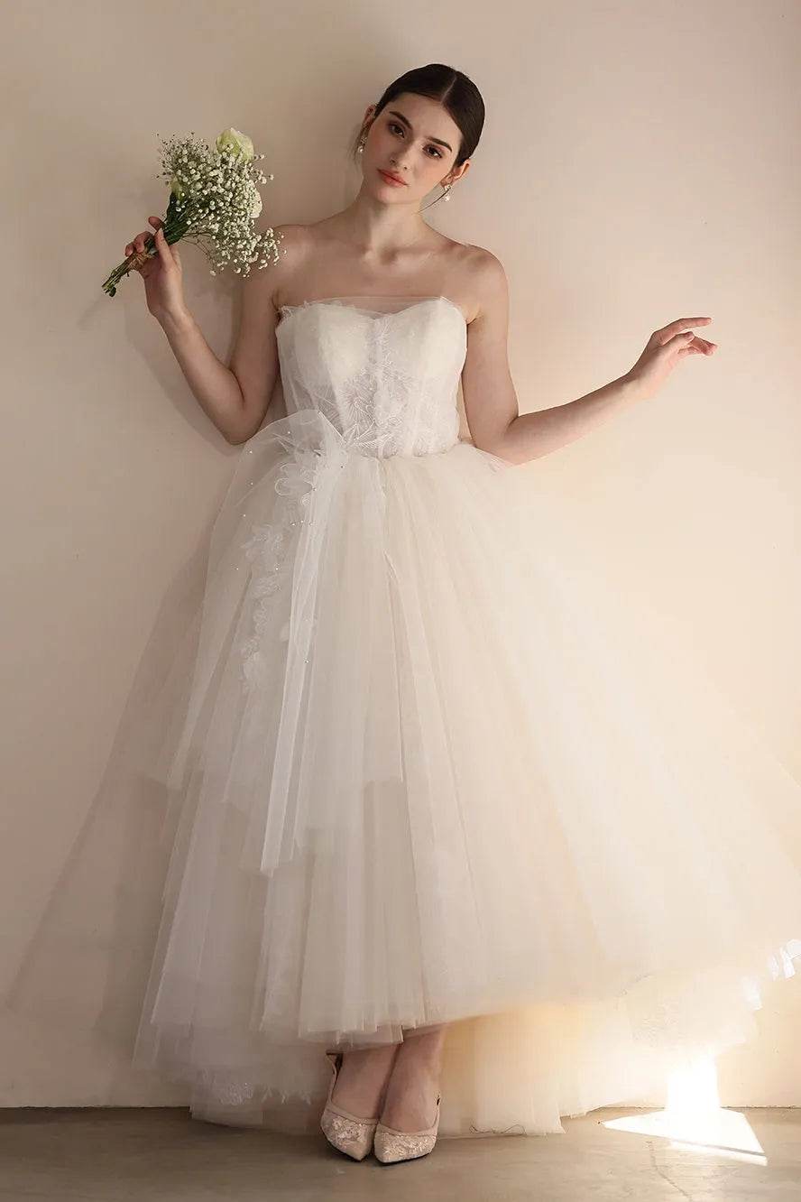 A-Line Floor Length Lace Tulle Wedding Dress CW3554