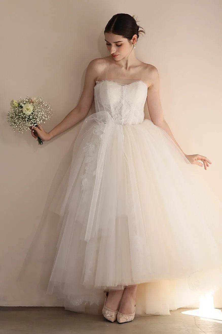 A-Line Floor Length Lace Tulle Wedding Dress CW3554