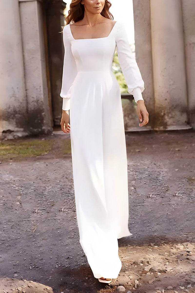 Square Floor Length Chiffon Wedding Jumpsuit CW3556