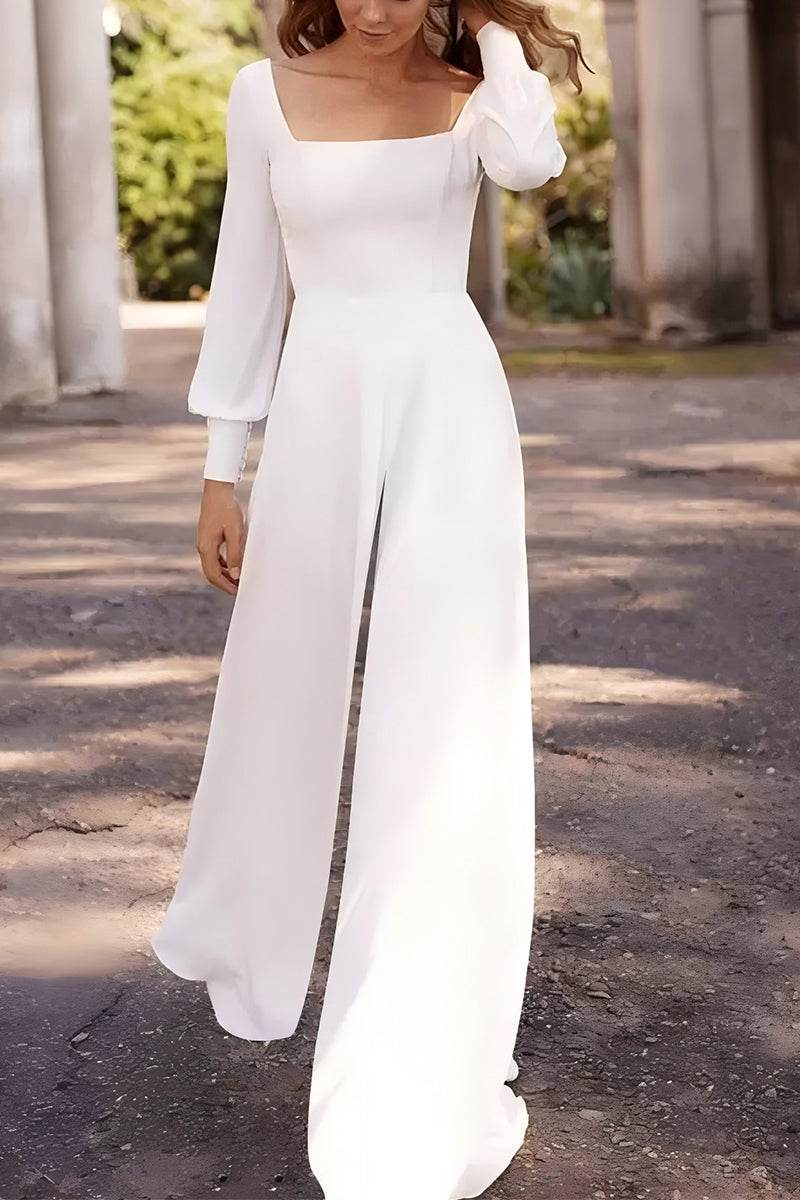 Square Floor Length Chiffon Wedding Jumpsuit CW3556