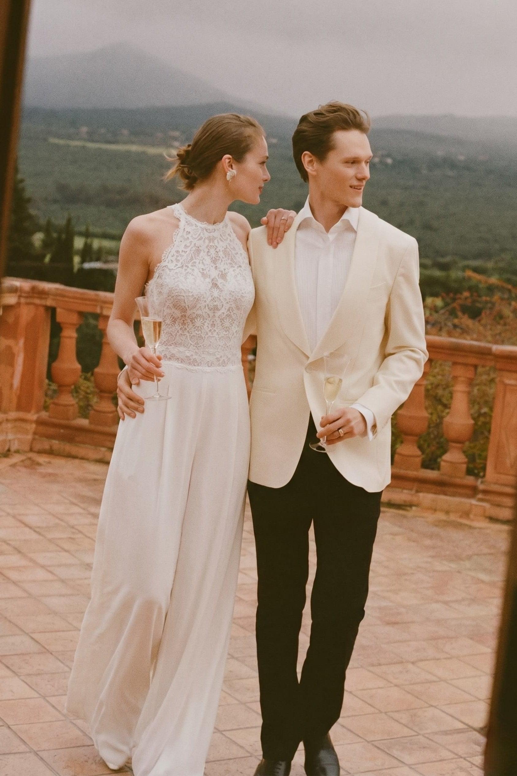 Halter Floor Length Chiffon Wedding Jumpsuit CW3559