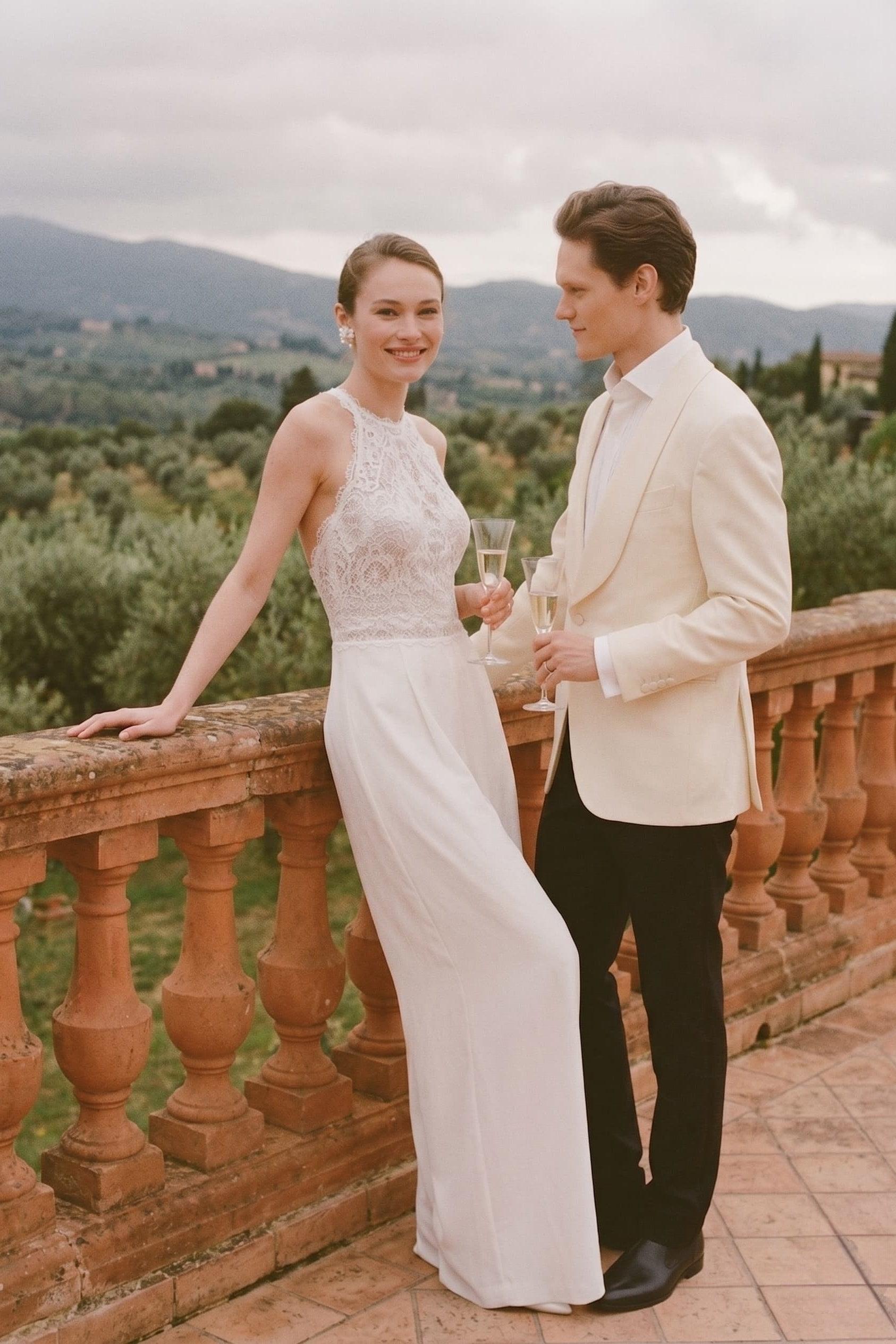 Halter Floor Length Chiffon Wedding Jumpsuit CW3559