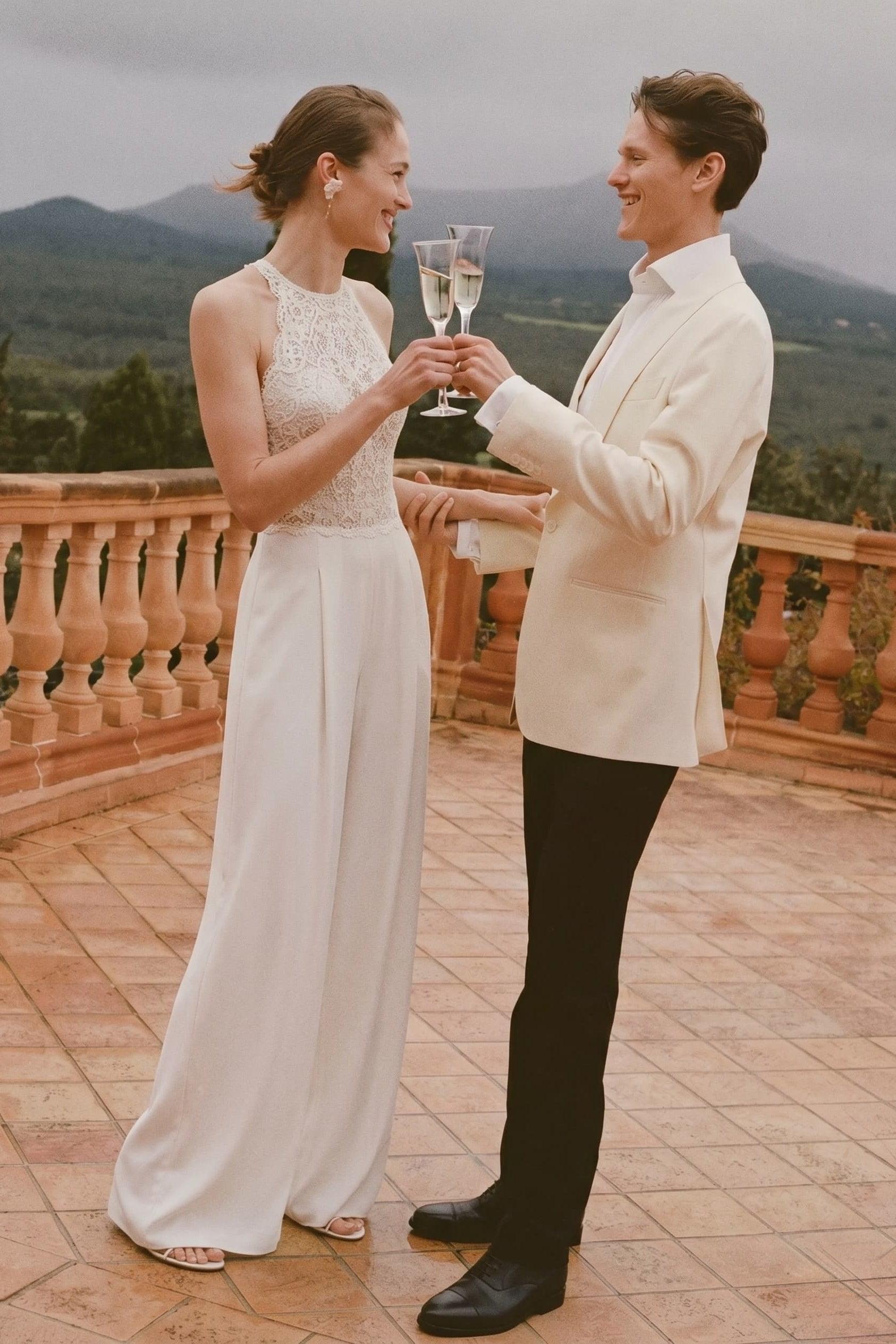 Halter Floor Length Chiffon Wedding Jumpsuit CW3559