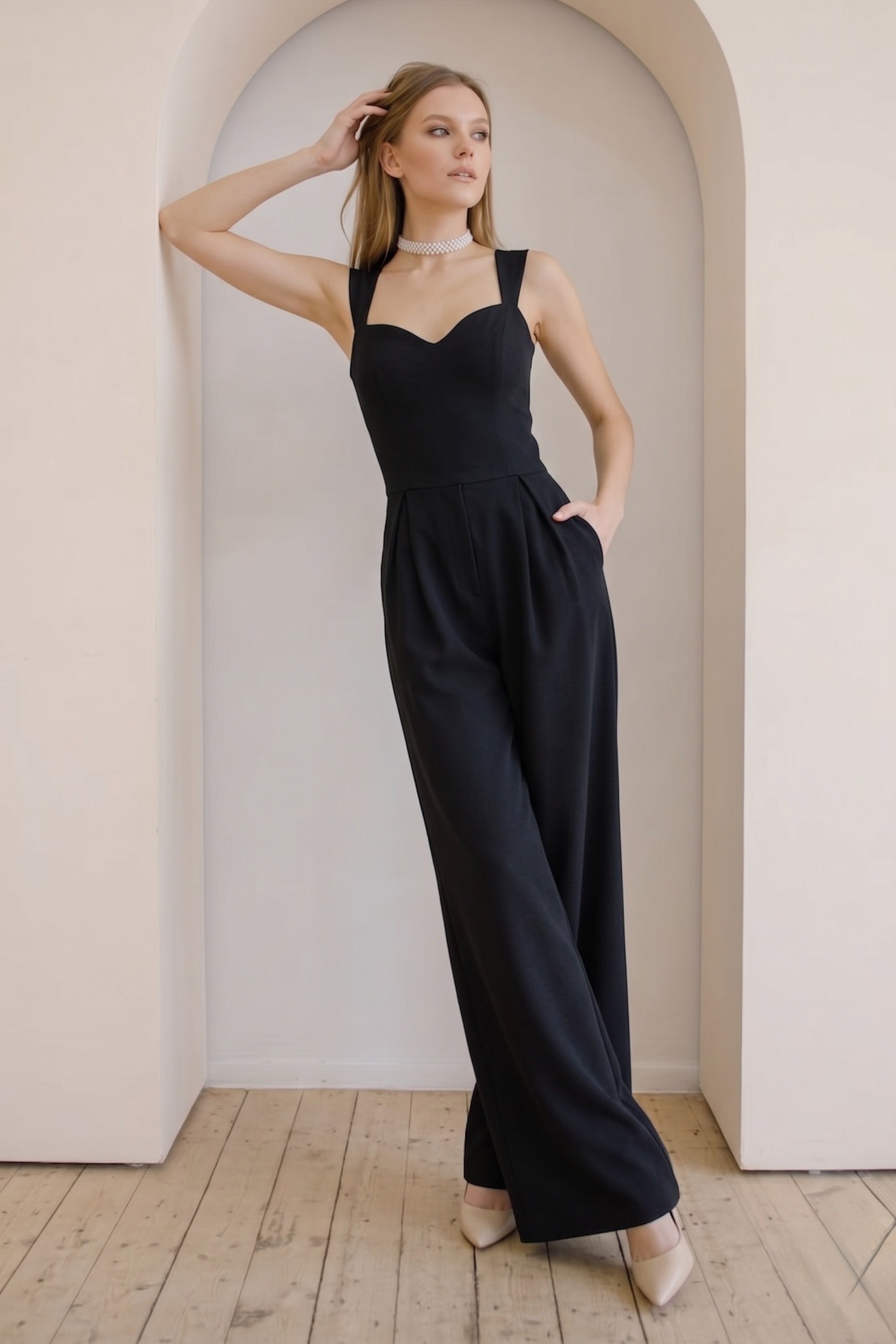 Sweetheart Floor Length Elastic Cloth Wedding Jumpsuit CW3560